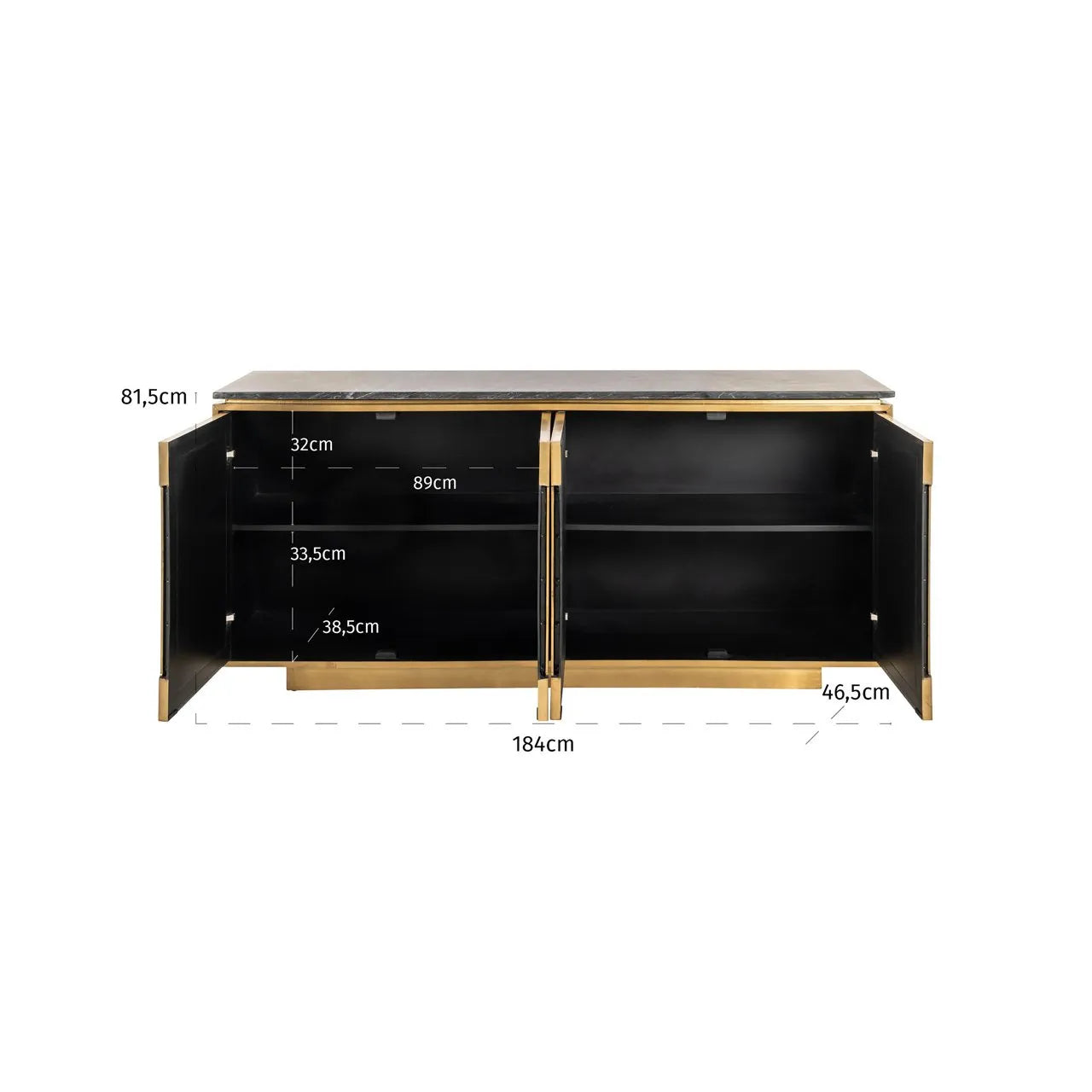 Richmond Interiors Finsbury Gold & Black Marble Sideboard