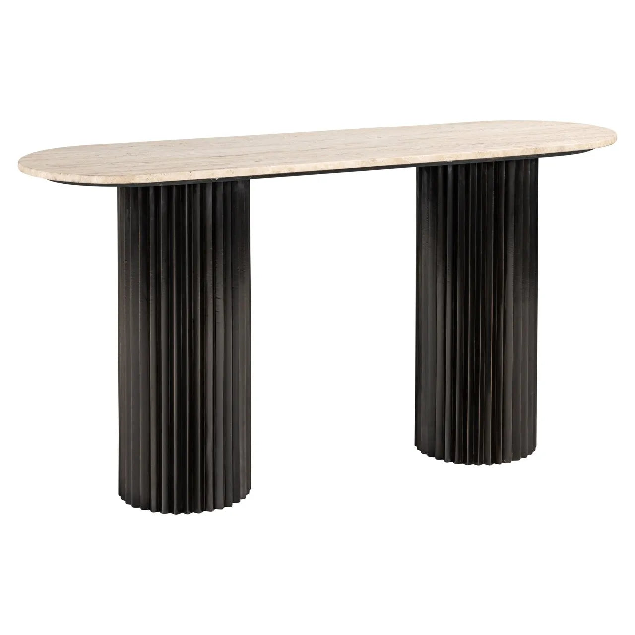 Richmond Interiors Hampton Black Wood & Beige Travertine Console Table