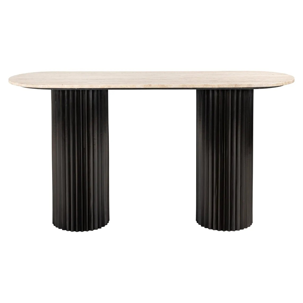 Richmond Interiors Hampton Black Wood & Beige Travertine Console Table