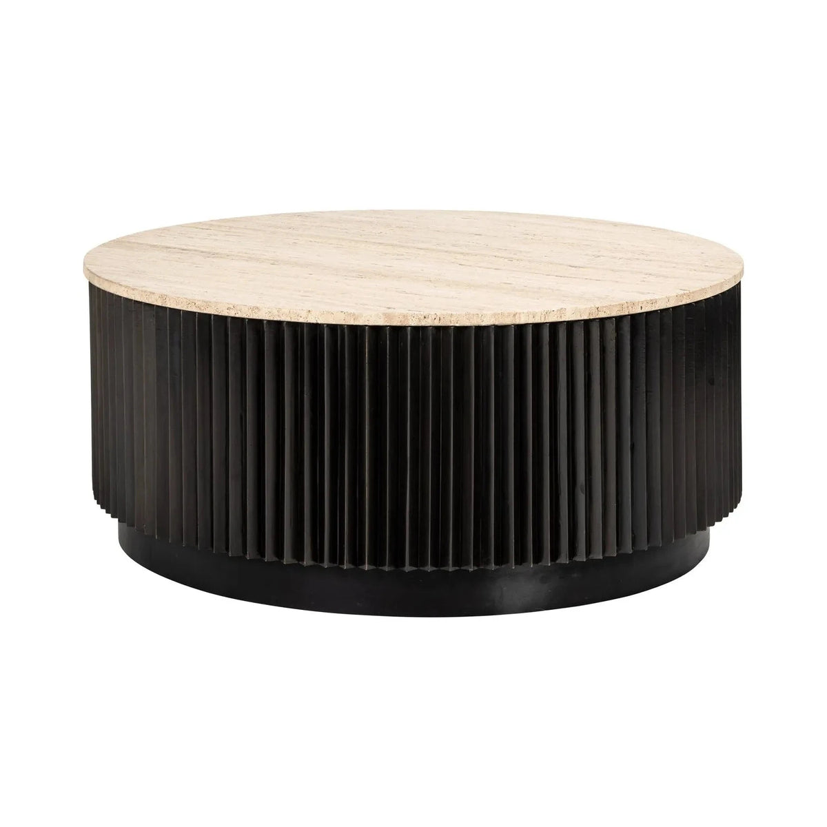 Richmond Interiors Hampton Black Wood & Beige Travertine Round Coffee Table