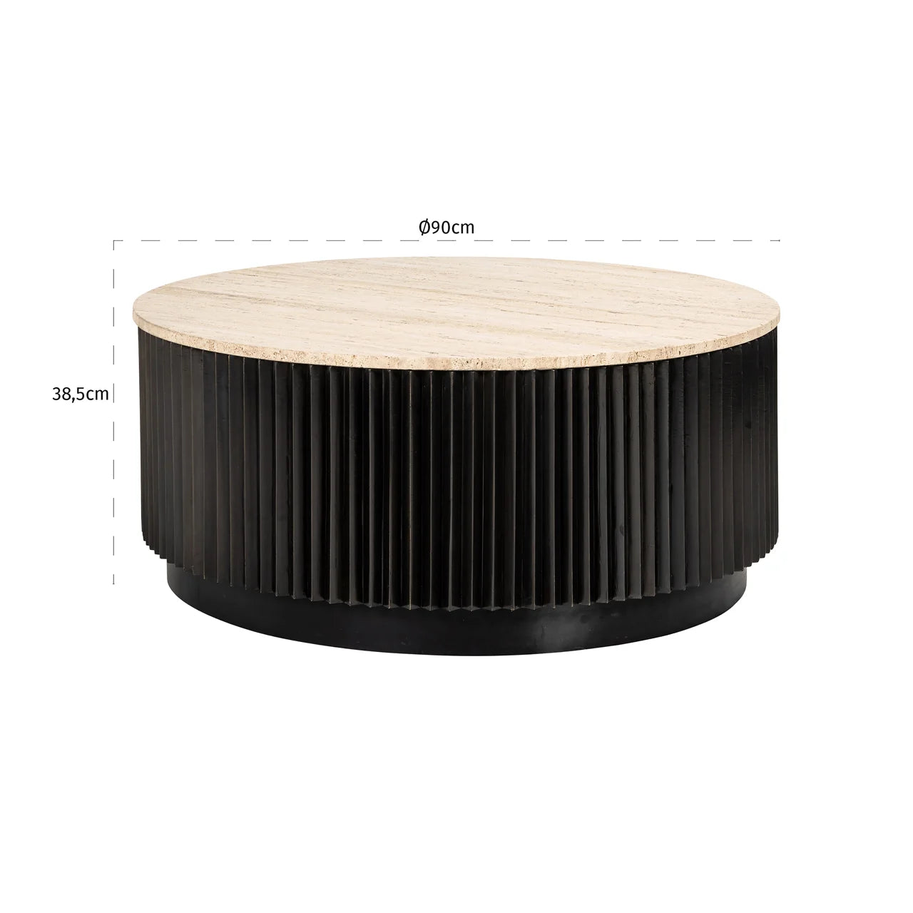 Richmond Interiors Hampton Black Wood & Beige Travertine Round Coffee Table