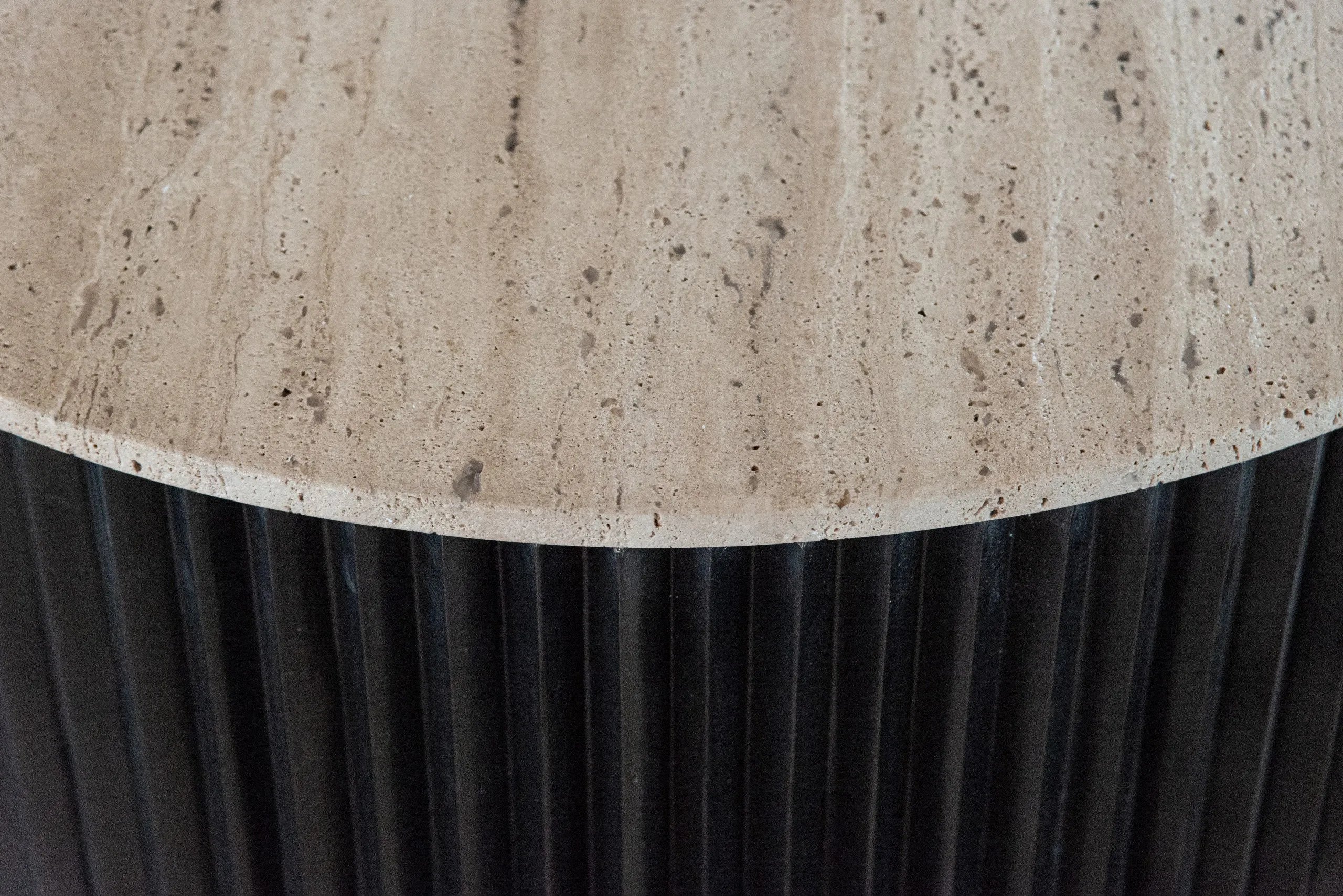 Richmond Interiors Hampton Black Wood & Beige Travertine Round Coffee Table