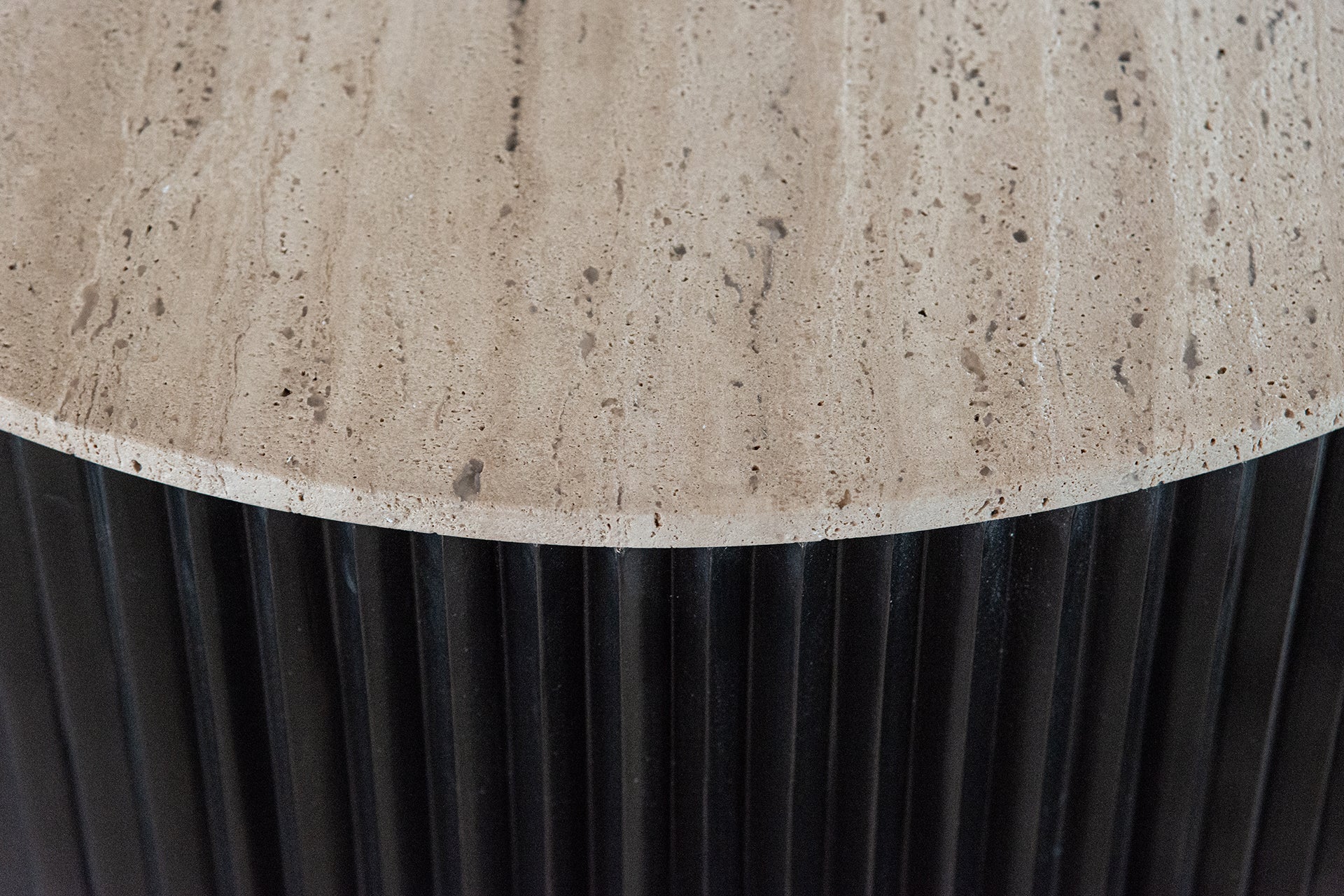 Richmond Interiors Hampton Black Wood & Beige Travertine Round Coffee Table