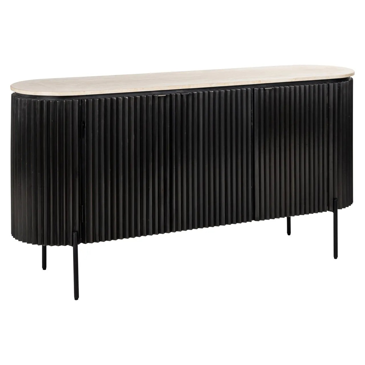 Richmond Interiors Hampton Black Wood & Beige Travertine Sideboard