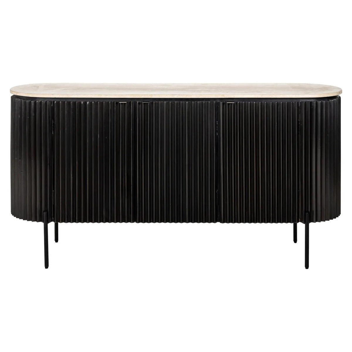 Richmond Interiors Hampton Black Wood & Beige Travertine Sideboard