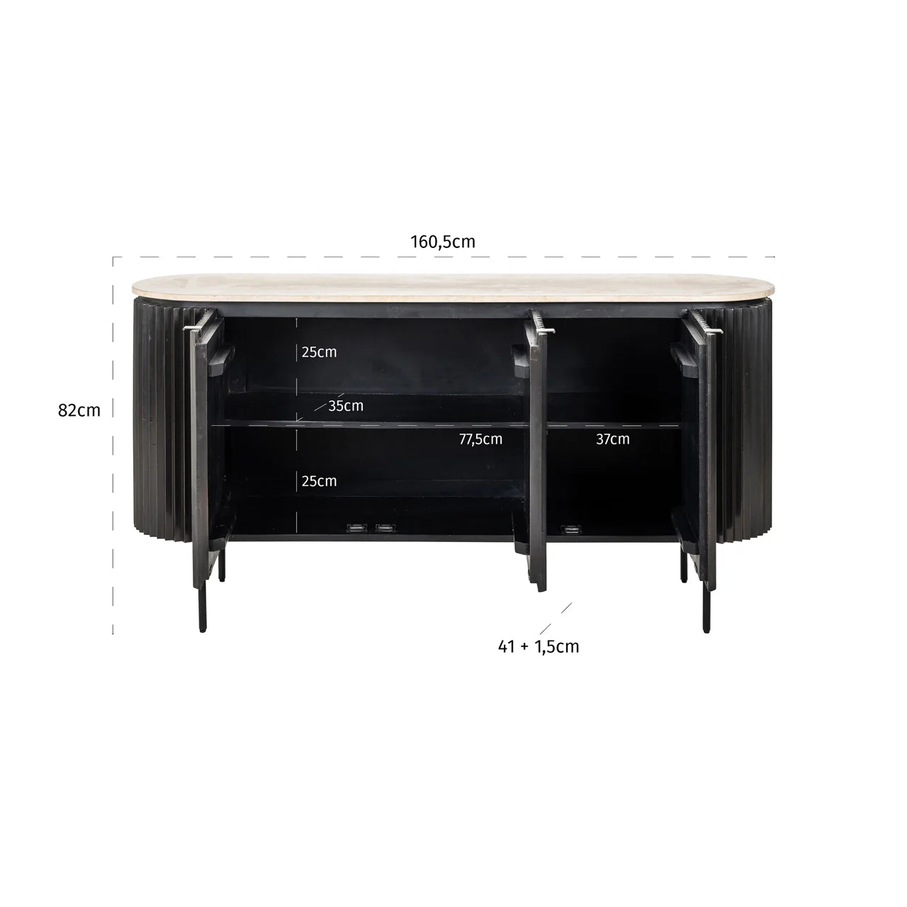 Richmond Interiors Hampton Black Wood & Beige Travertine Sideboard