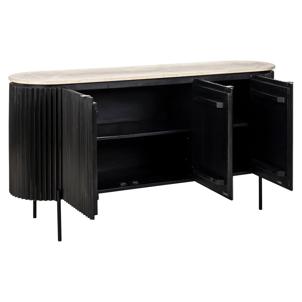 Richmond Interiors Hampton Black Wood & Beige Travertine Sideboard