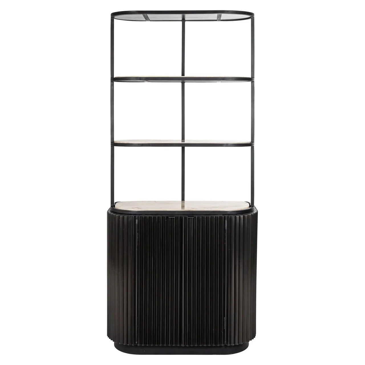 Richmond Interiors Hampton Black Wood & Beige Travertine Display Unit