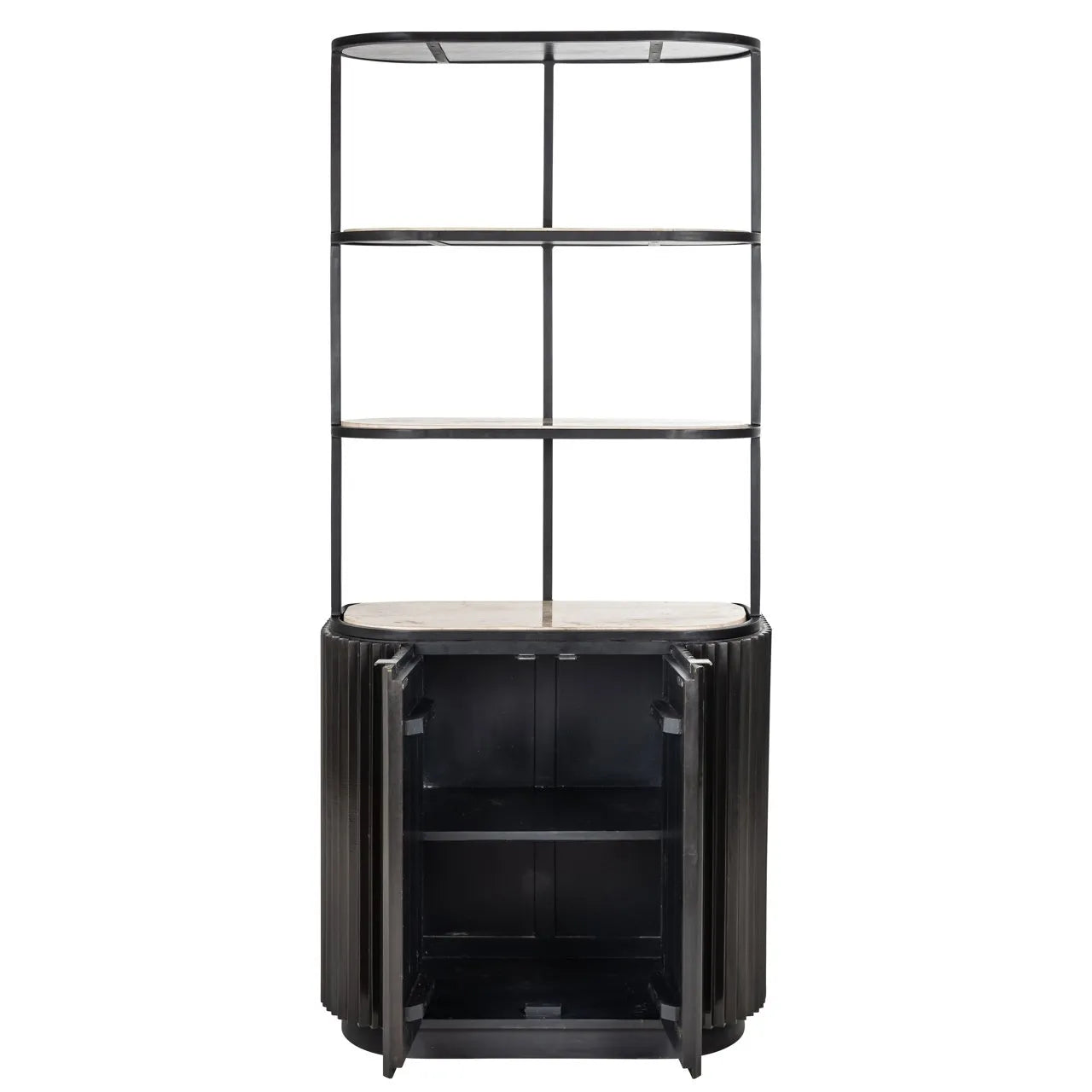 Richmond Interiors Hampton Black Wood & Beige Travertine Display Unit