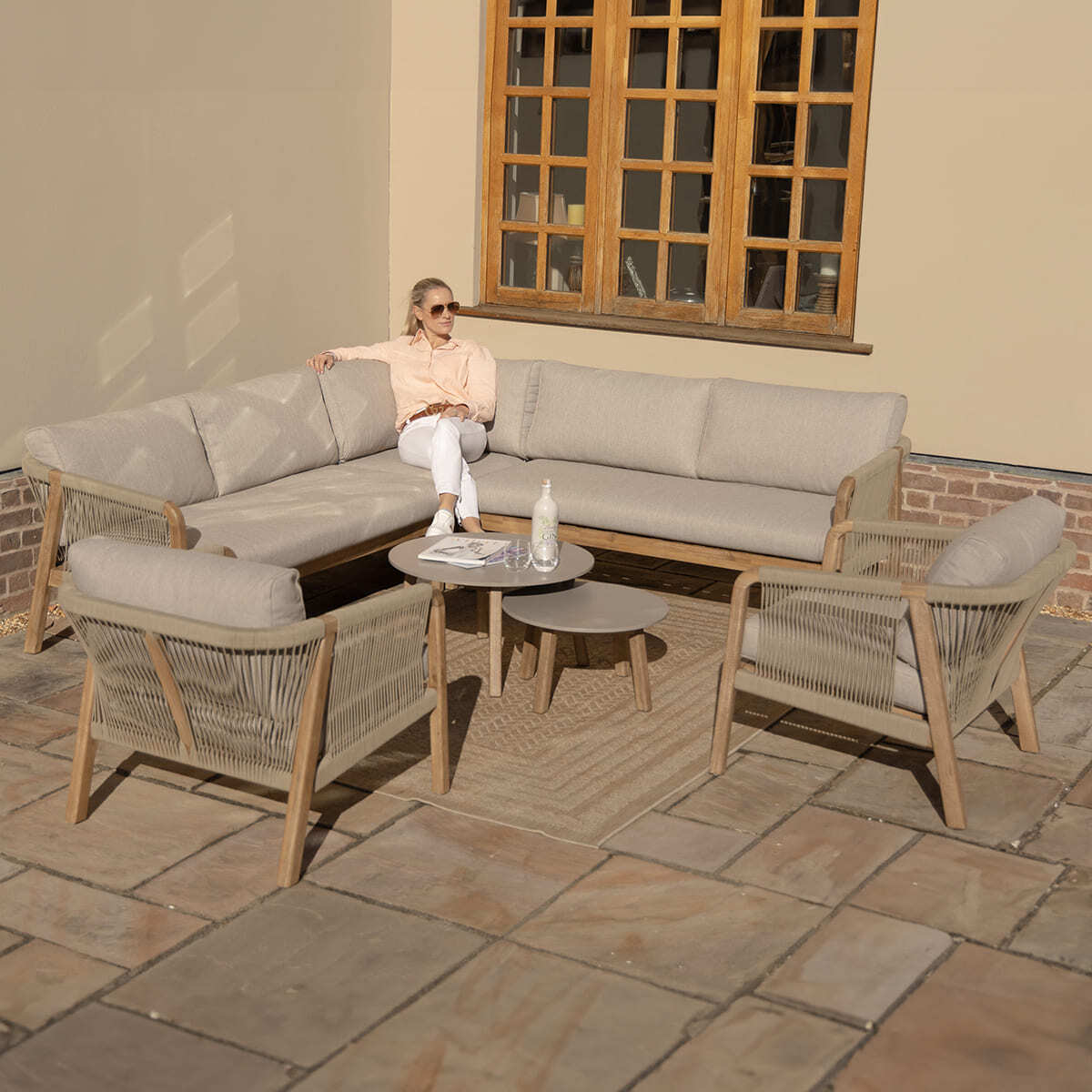 New Martinique Corner Sofa Set & Armchair Set of 2 - Light Brown