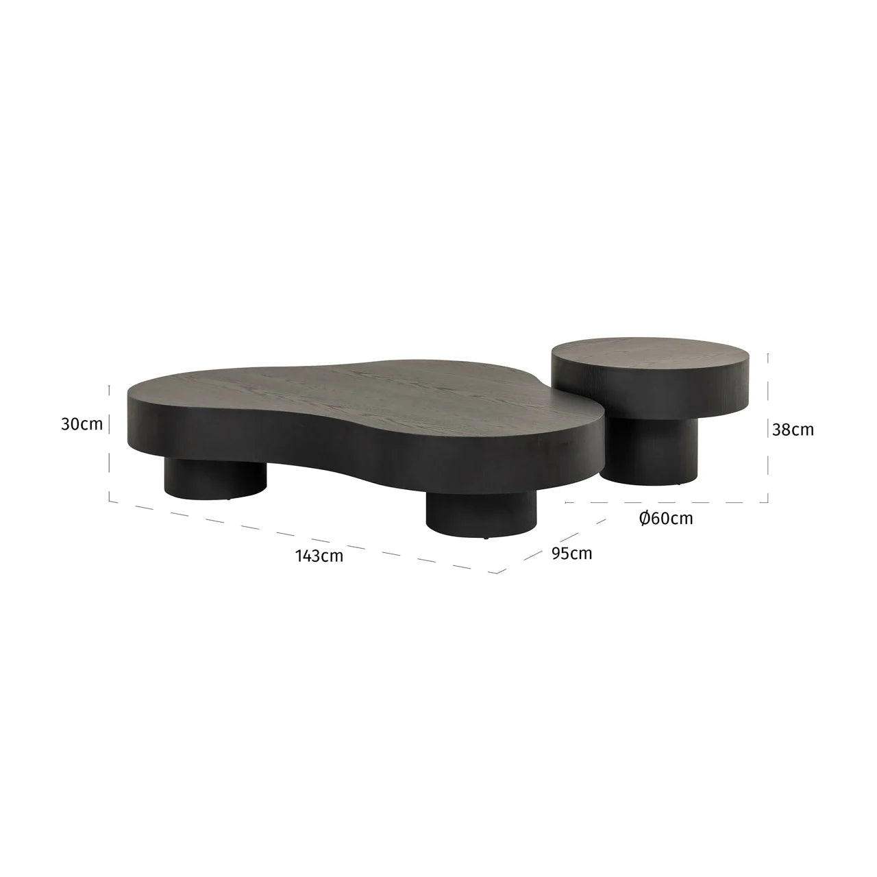 Set of 2 Richmond Interiors Bogor Black Oak Wood Coffee Table