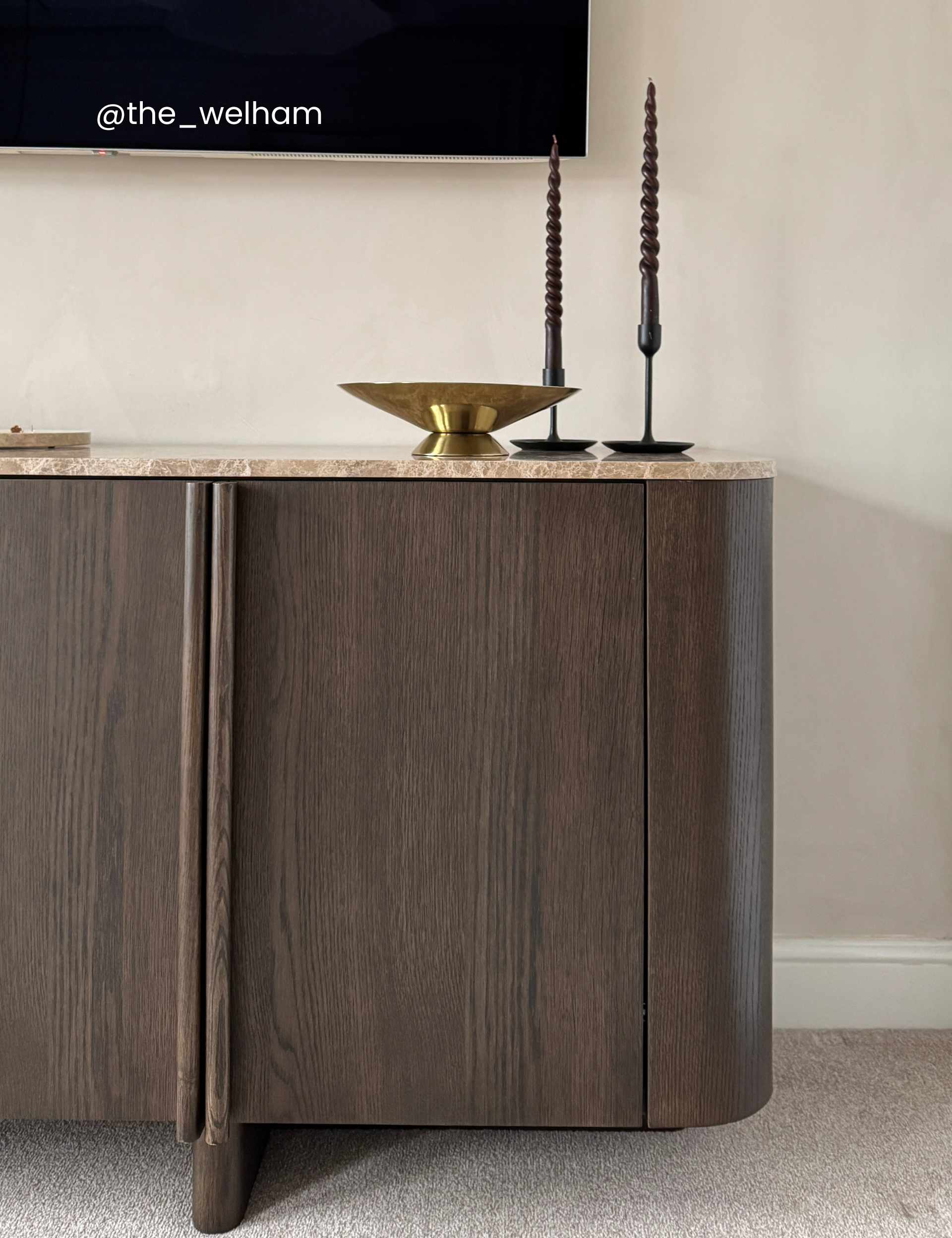 Theo Brown Wood 4-Door Sideboard with Marble Top