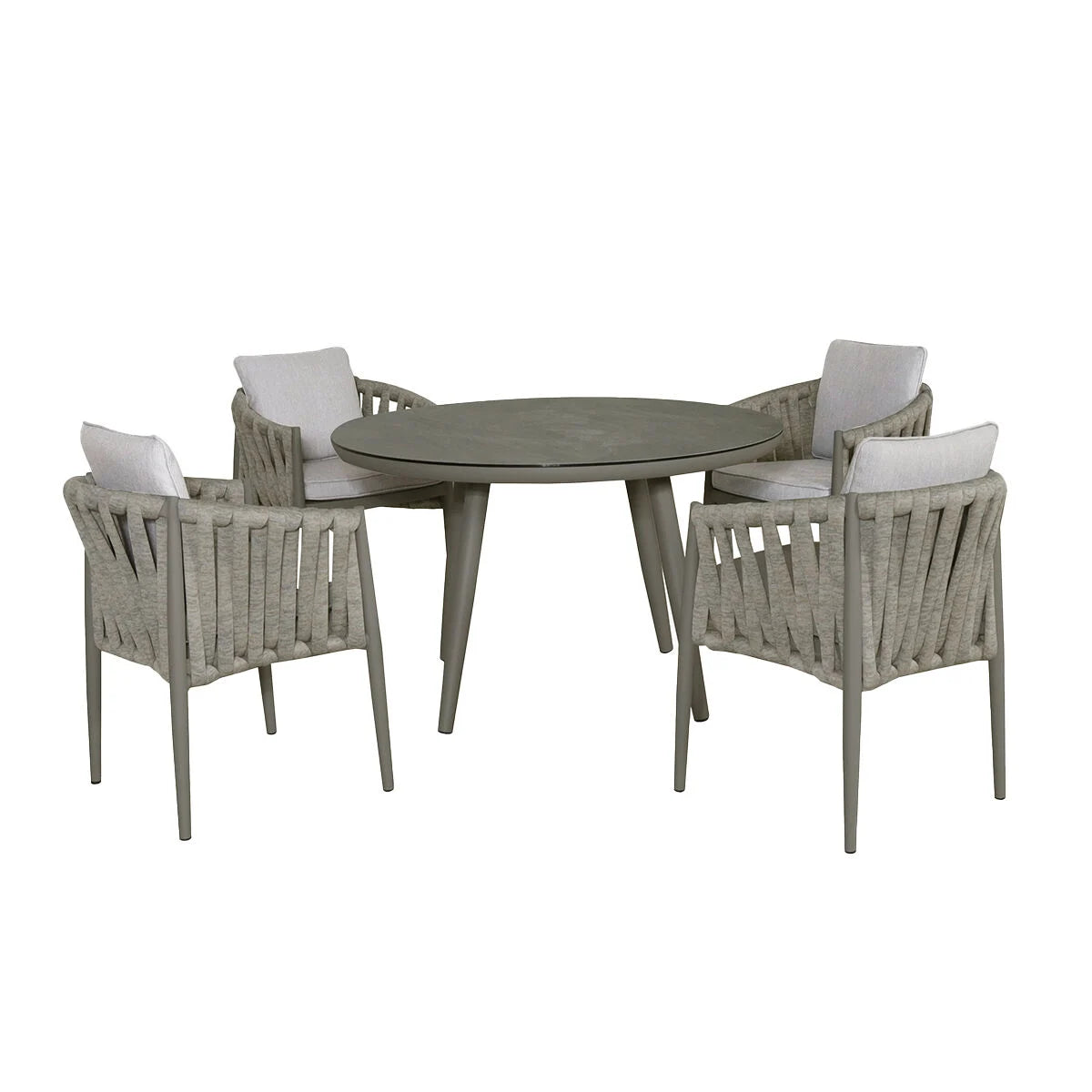 Milan Grey Cool Linen Round Dining Set with Lazy Susan | 4 Seater