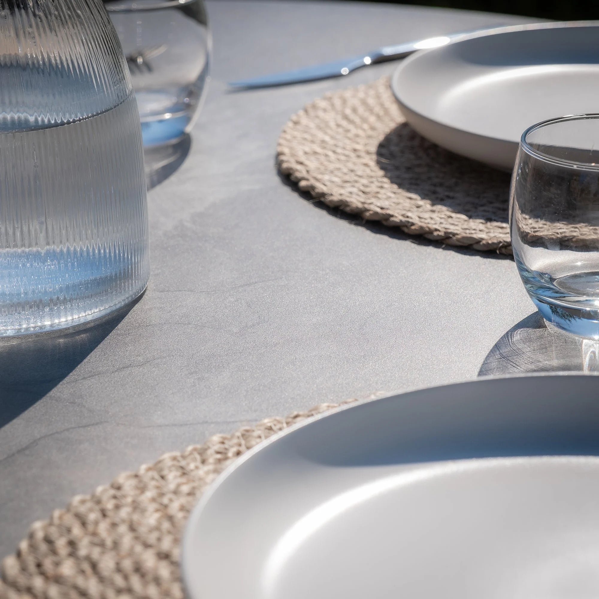 Milan Grey Cool Linen Round Dining Set with Lazy Susan | 4 Seater