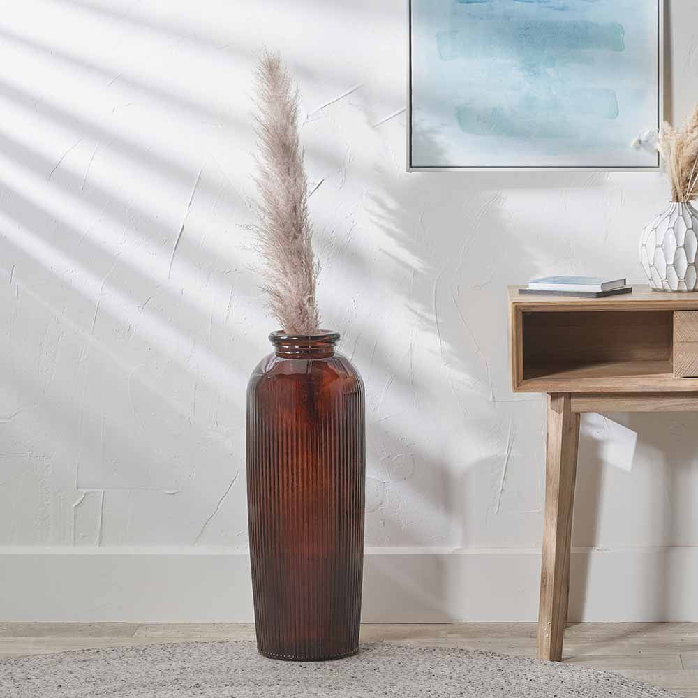 Pecan Brown Ribbed Glass Vase Tall