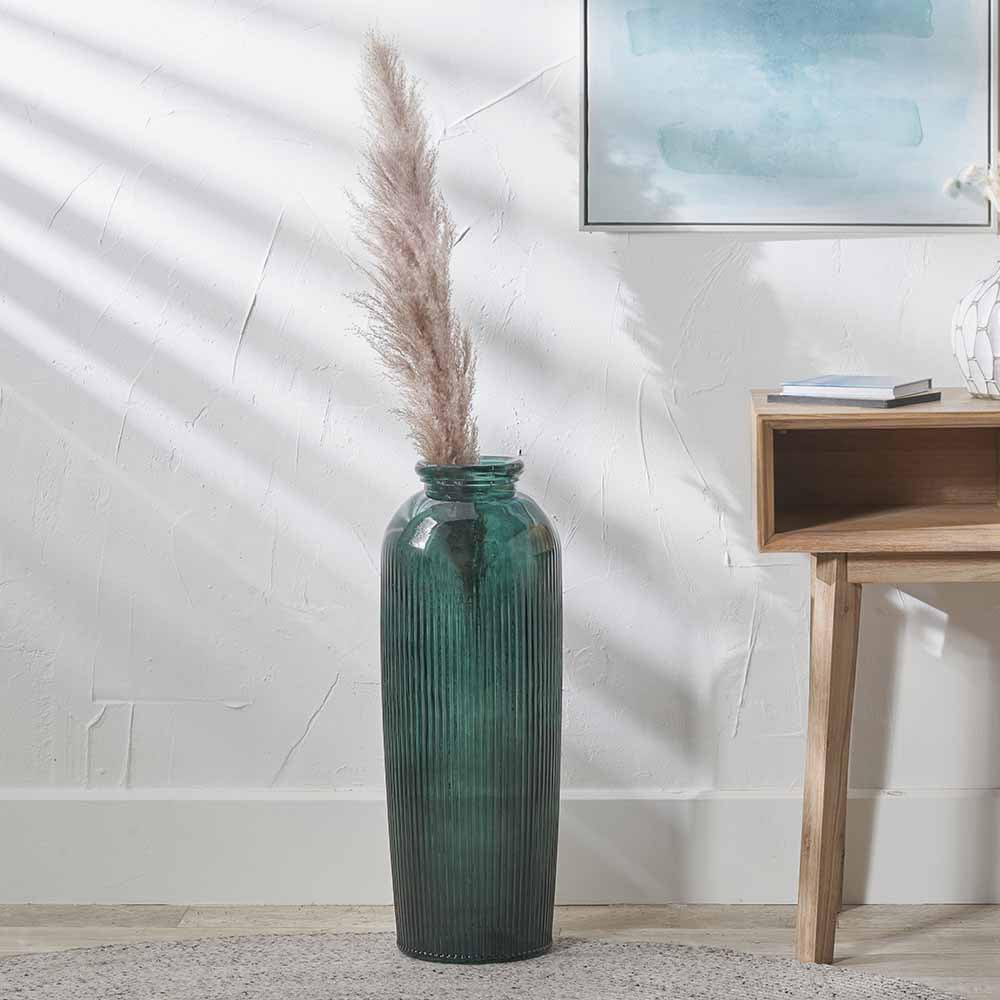 Sea Green Ribbed Glass Vase Tall