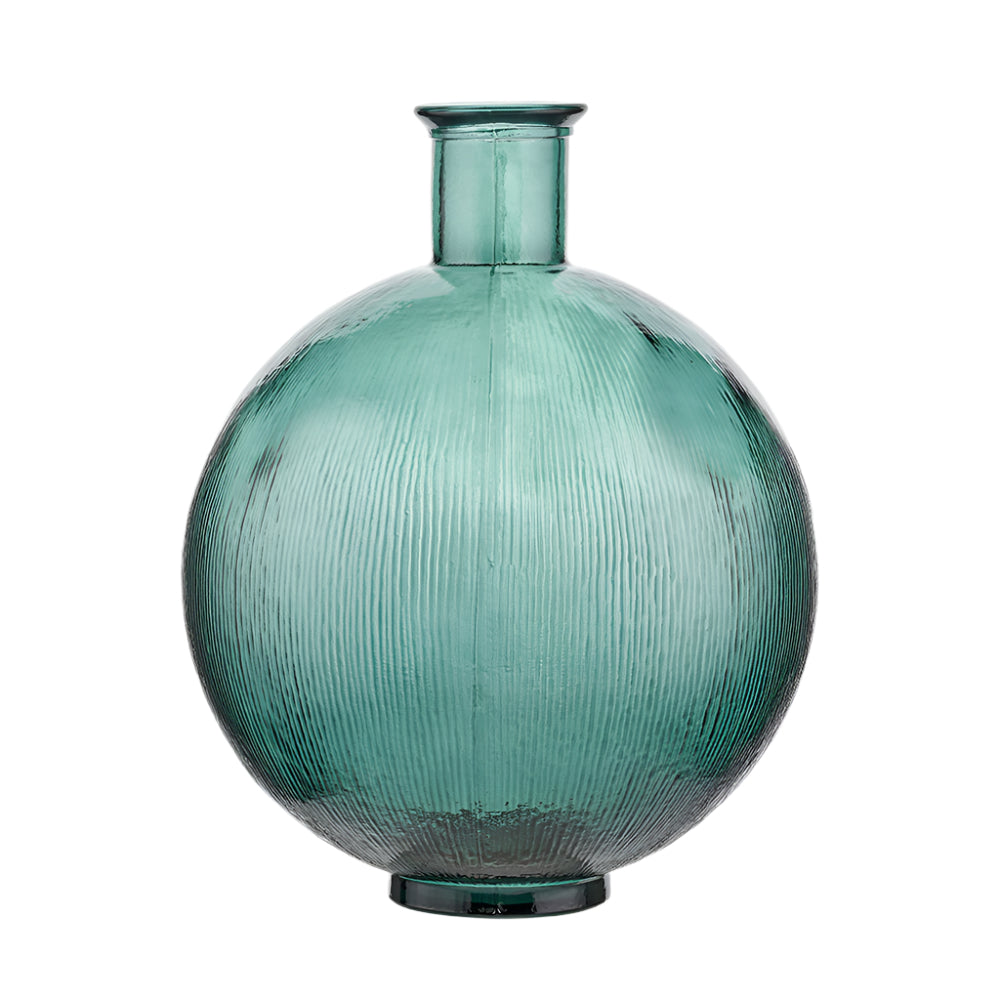 Sea Green Round Ribbed Glass Vase
