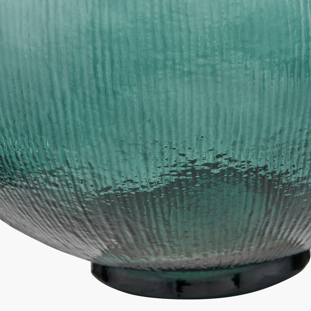 Sea Green Round Ribbed Glass Vase