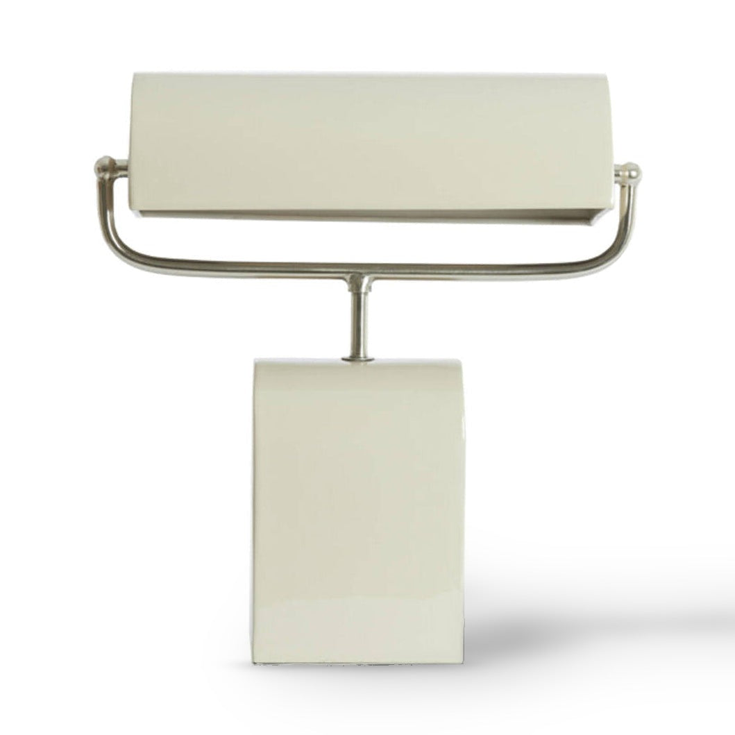 Cardona Cream & Satin Nickel Metal Banker Table Lamp