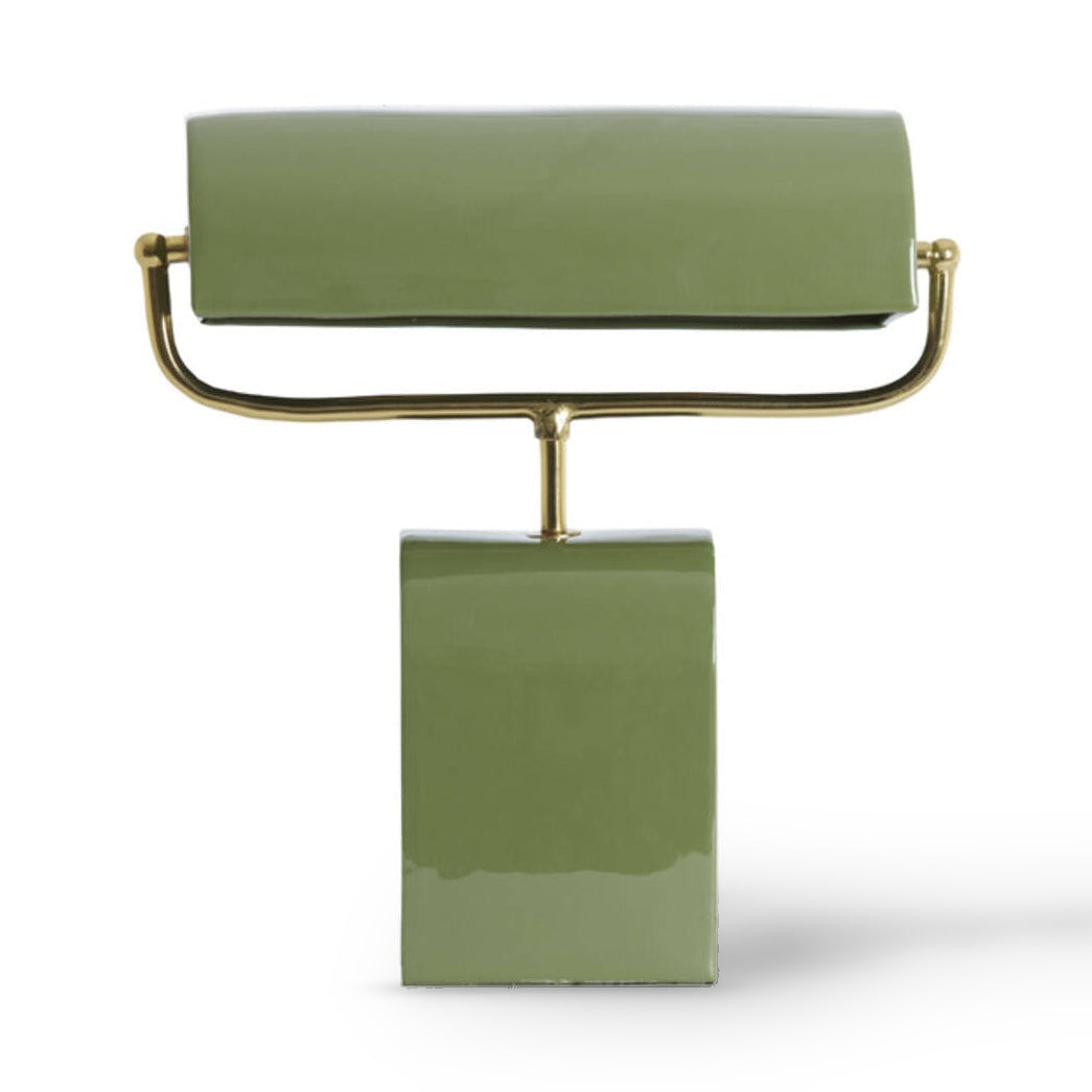 Cardona Light Green & Gold Metal Banker Table Lamp