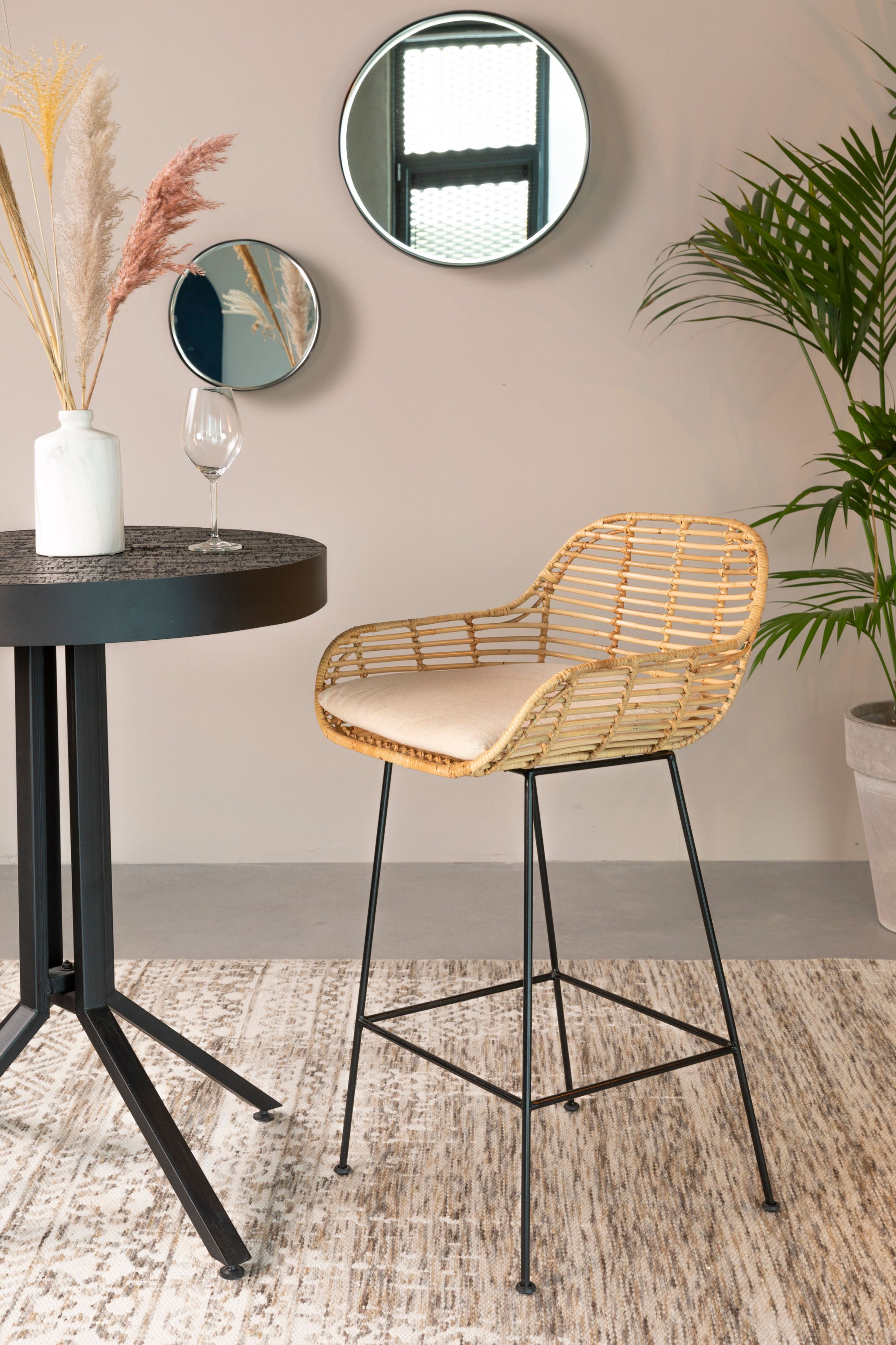 Raj Black Round Wall Mirror Medium