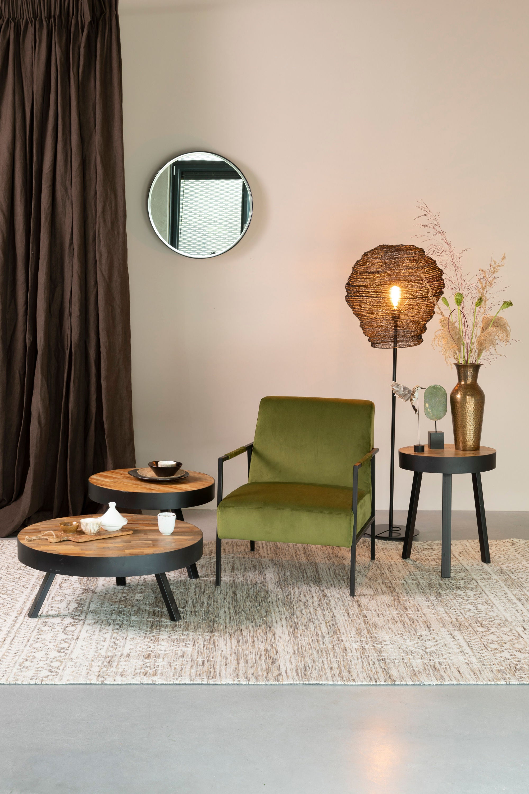 Raj Black Round Wall Mirror Medium