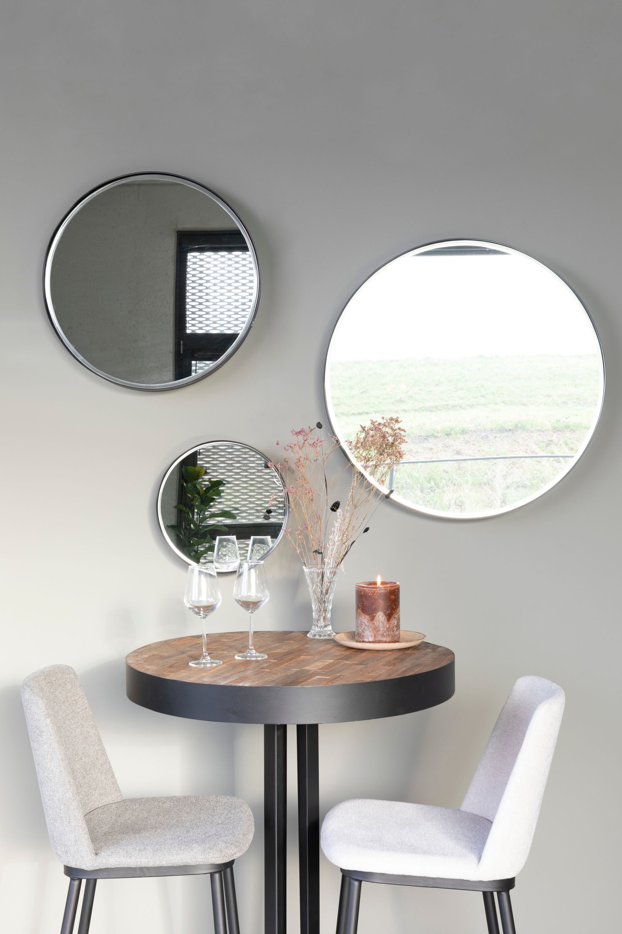 Raj Black Round Wall Mirror Medium