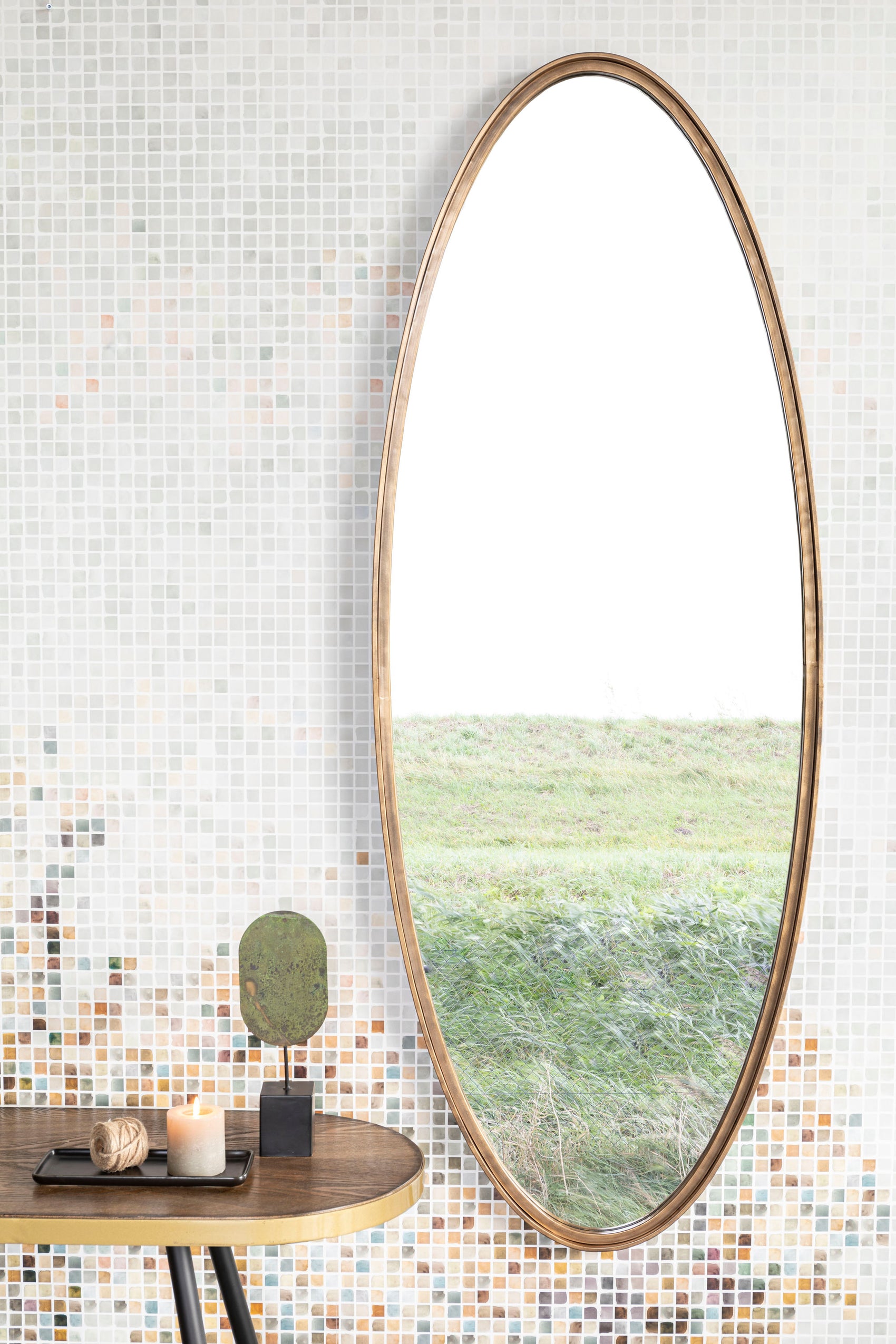 Matz Antique Brass Oval Wall Mirror Large
