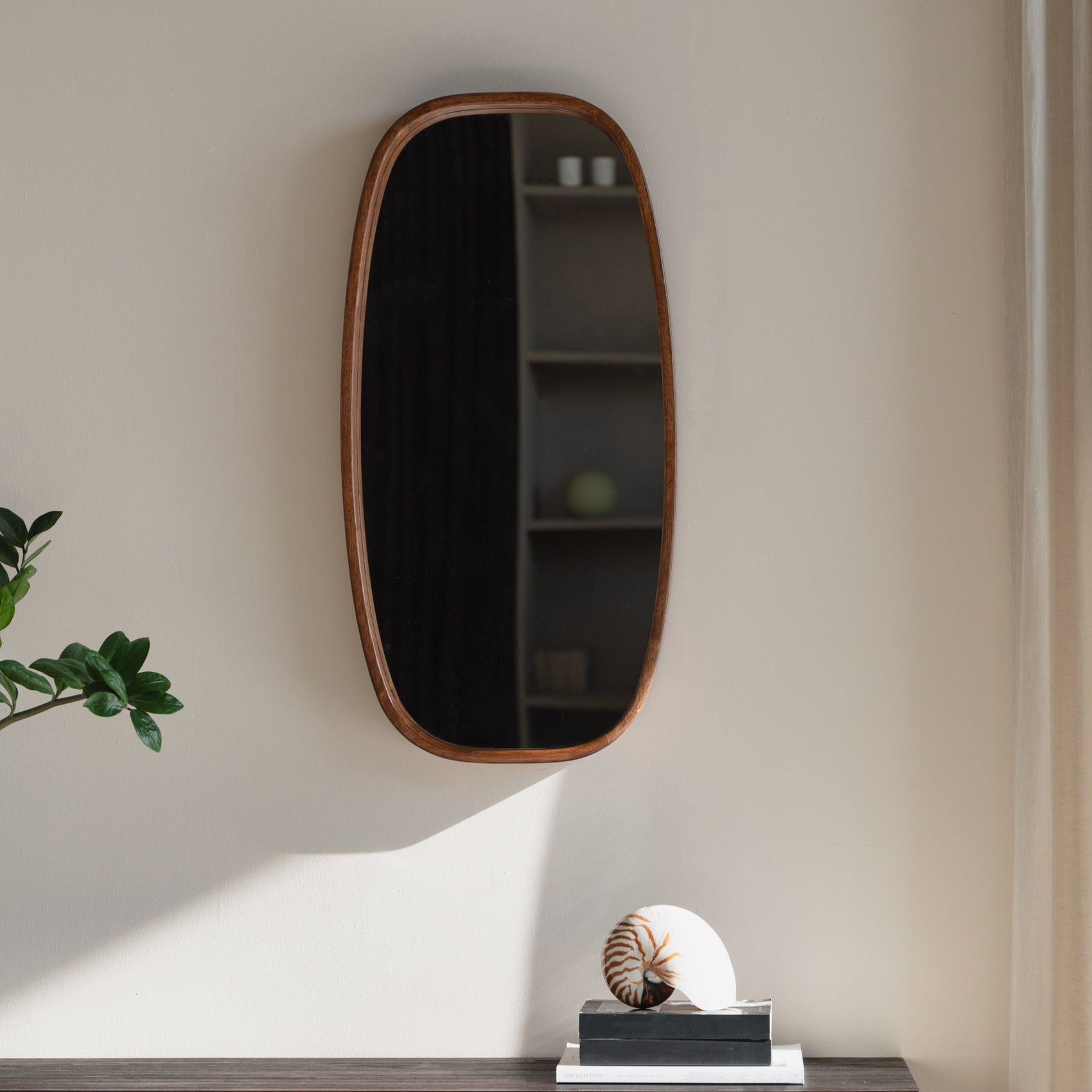 Nyko Brown Wood Rounded Oval Wall Mirror Medium