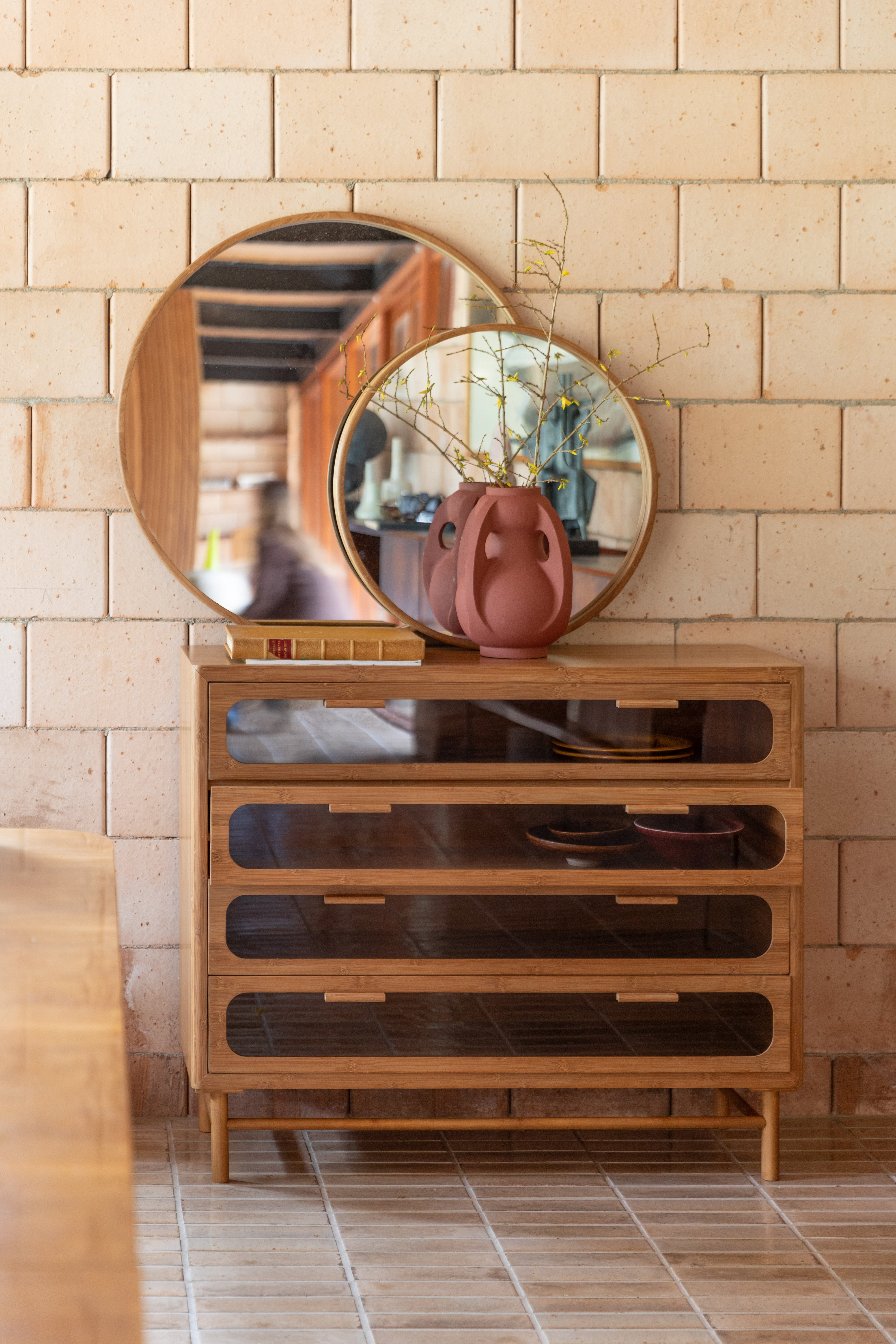 Dutchbone Caroun Natural Bamboo Round Wall Mirror Large