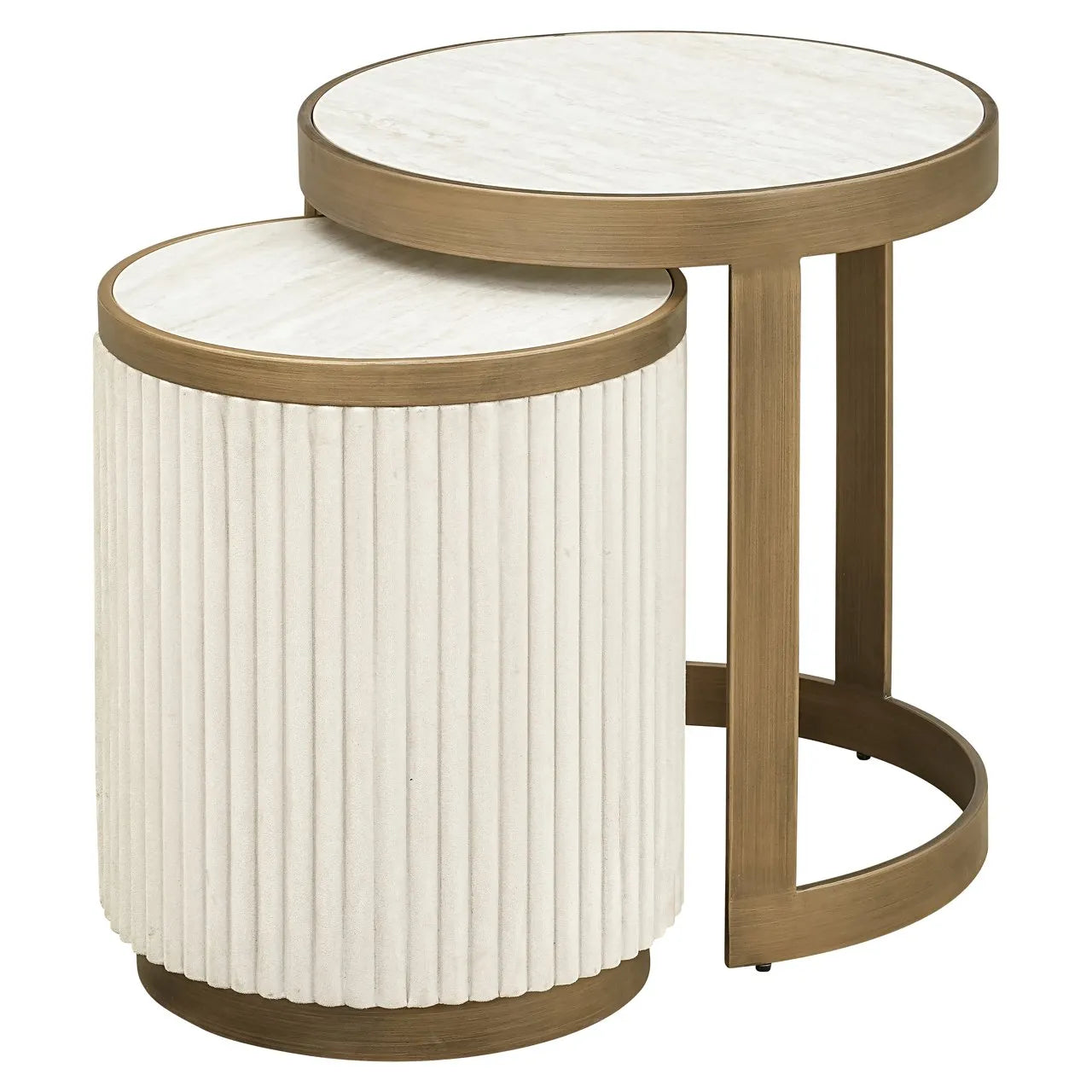 Set of 2 Richmond Interiors Tivoli White Ceramic & Gold Side Table