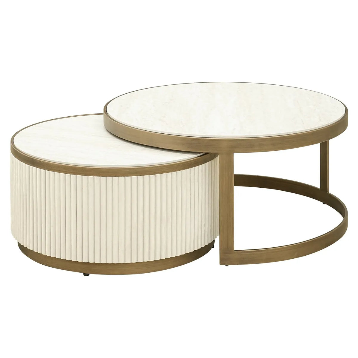 Set of 2 Richmond Interiors Tivoli Gold & White Marble Coffee Table Nest