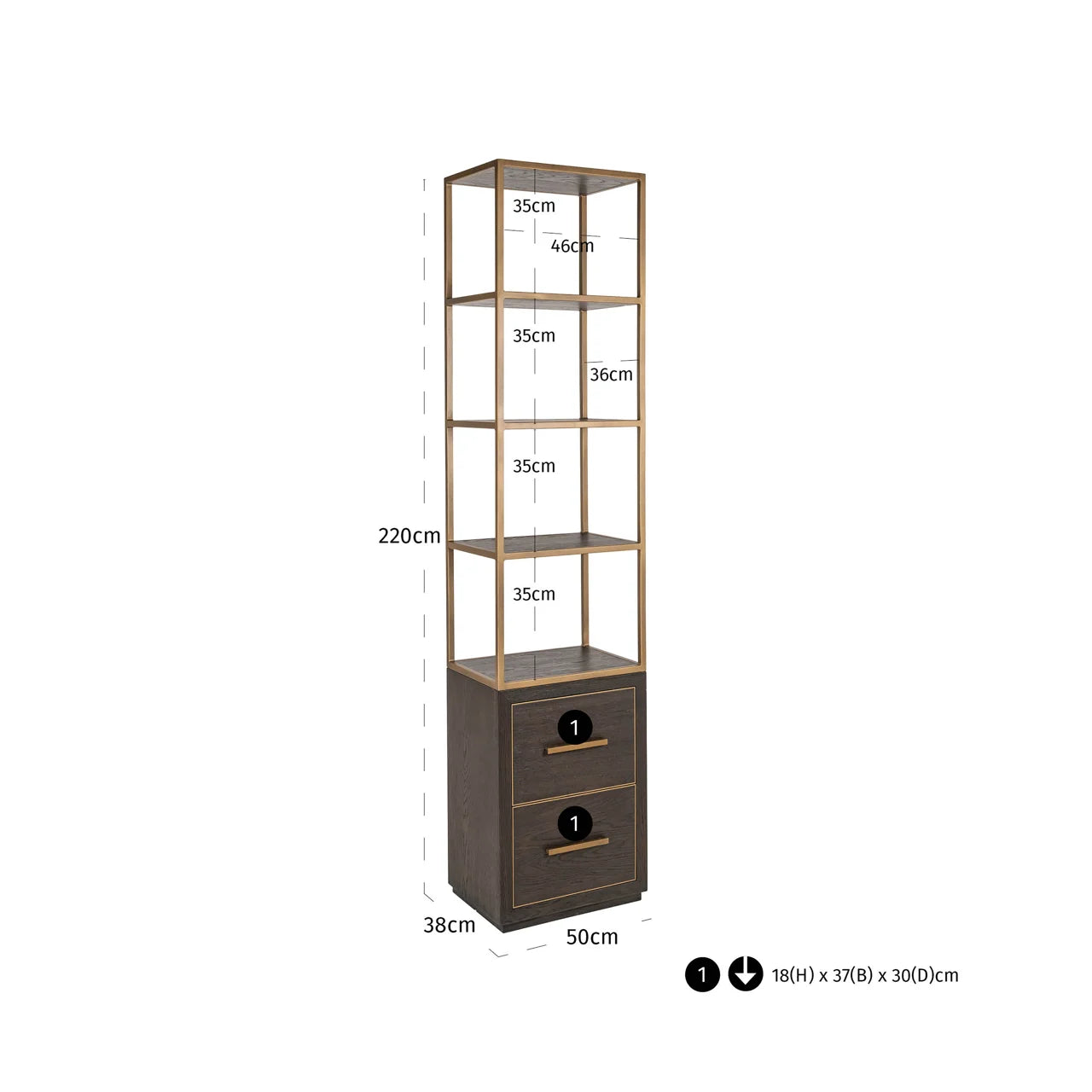 Richmond Interiors Carter Brown Oak Wood & Gold Display Unit | Small