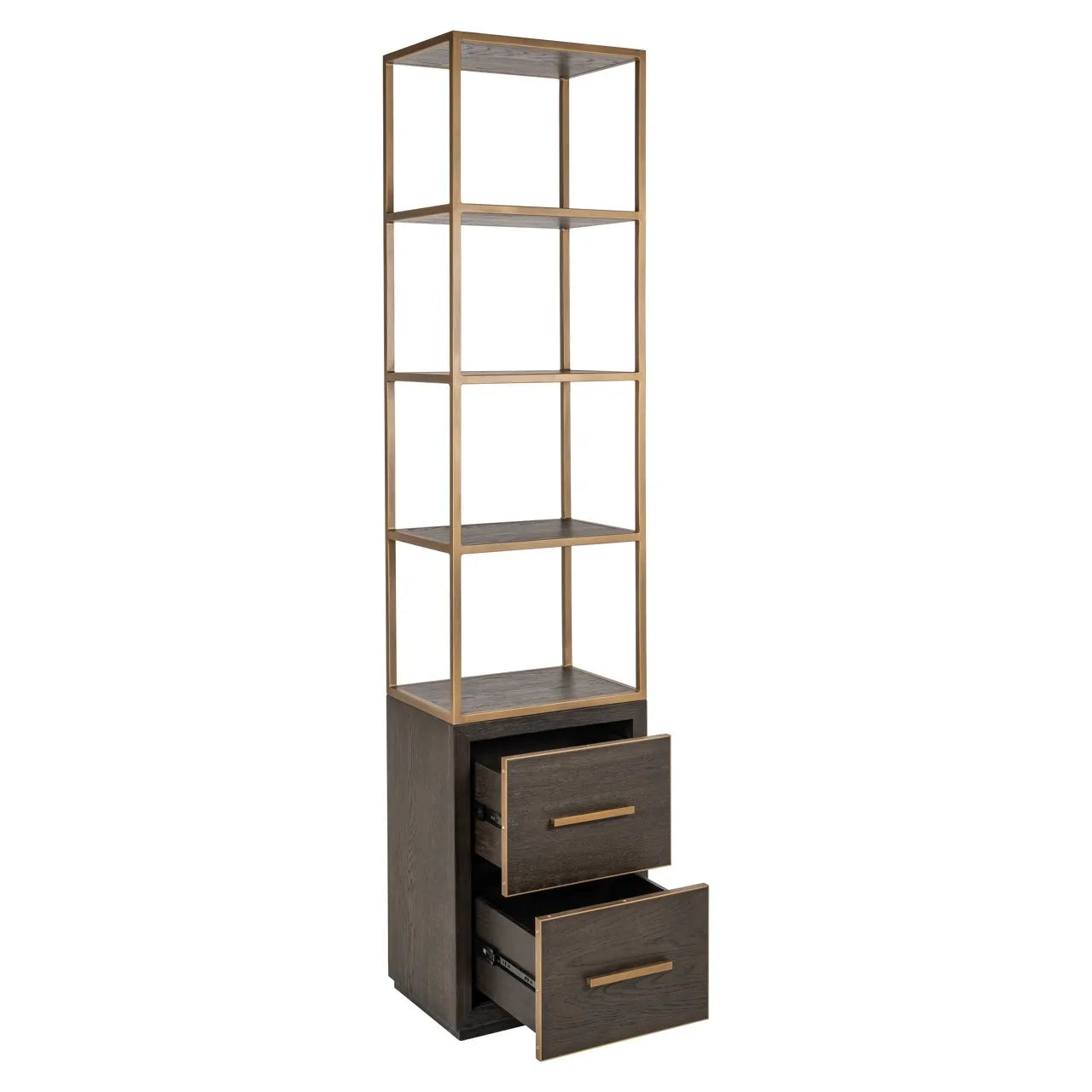 Richmond Interiors Carter Brown Oak Wood & Gold Display Unit | Small