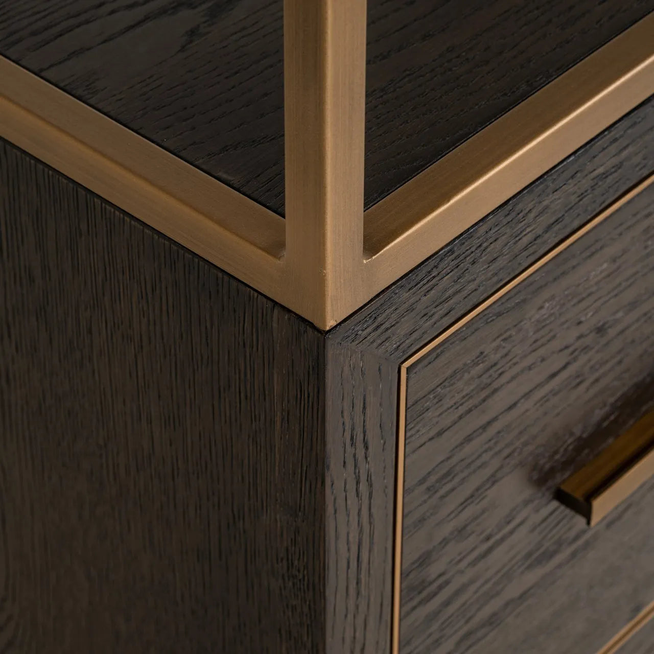 Richmond Interiors Carter Brown Oak Wood & Gold Display Unit | Small