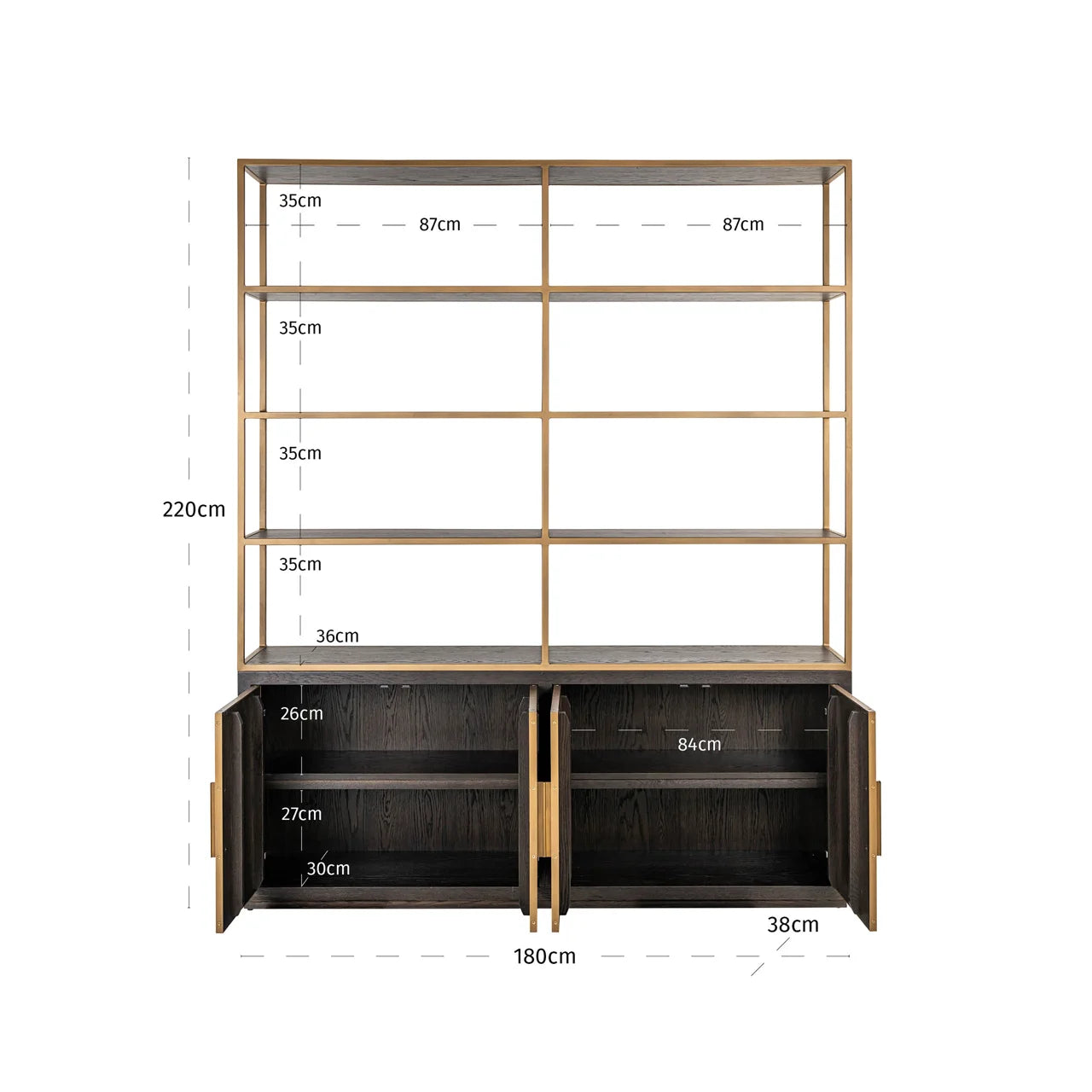 Richmond Interiors Carter Brown Oak Wood & Gold Display Unit | Large