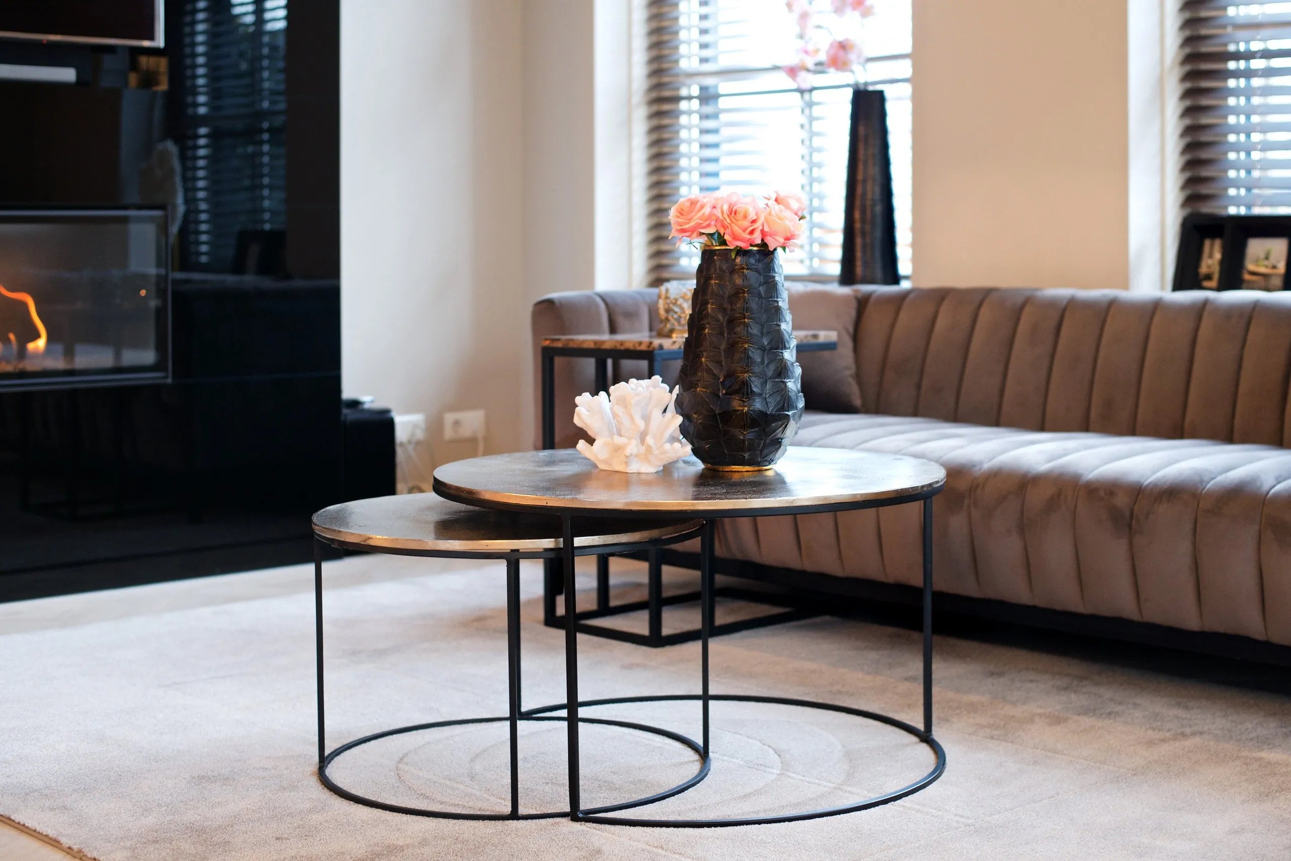 Set of 2 Richmond Interiors Asher Champagne Gold Coffee Table Nest