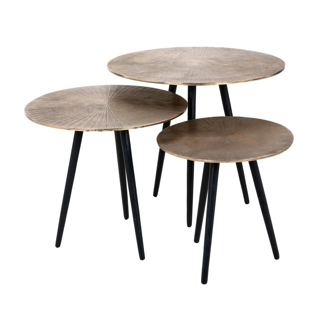 Set of 3 Richmond Interiors Vittorio Starburst Champagne Gold Tripod Coffee Table Nest