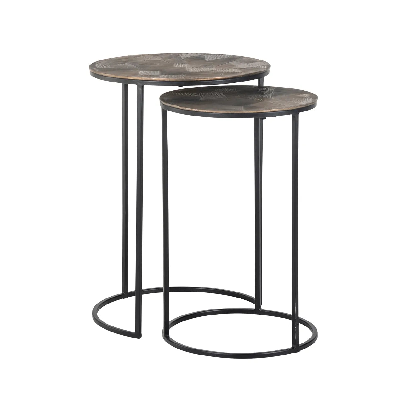 Set of 2 Richmond Interiors Tulum Brushed Gold Round Side Table Nest