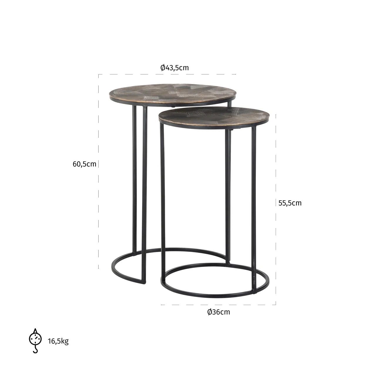 Set of 2 Richmond Interiors Tulum Brushed Gold Round Side Table Nest