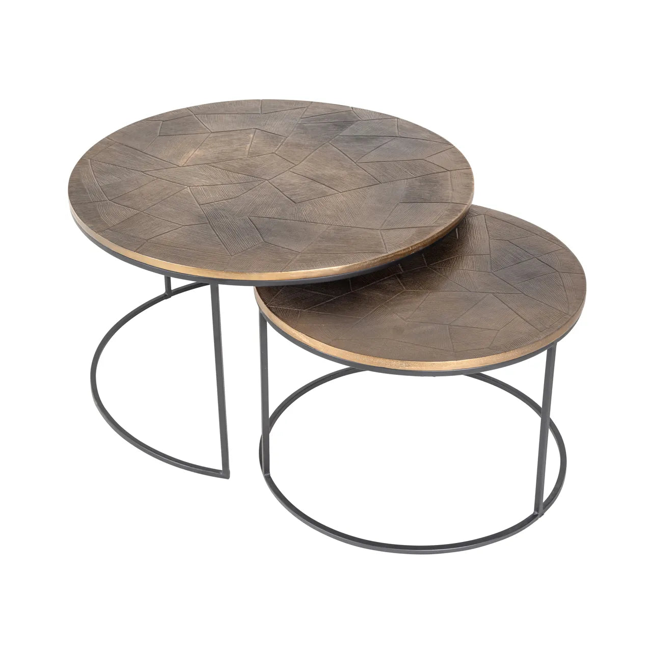 Set of 2 Richmond Interiors Tulum Brushed Gold Coffee Tables Nest