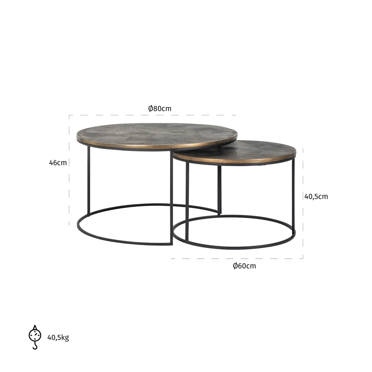Set of 2 Richmond Interiors Tulum Brushed Gold Coffee Tables Nest