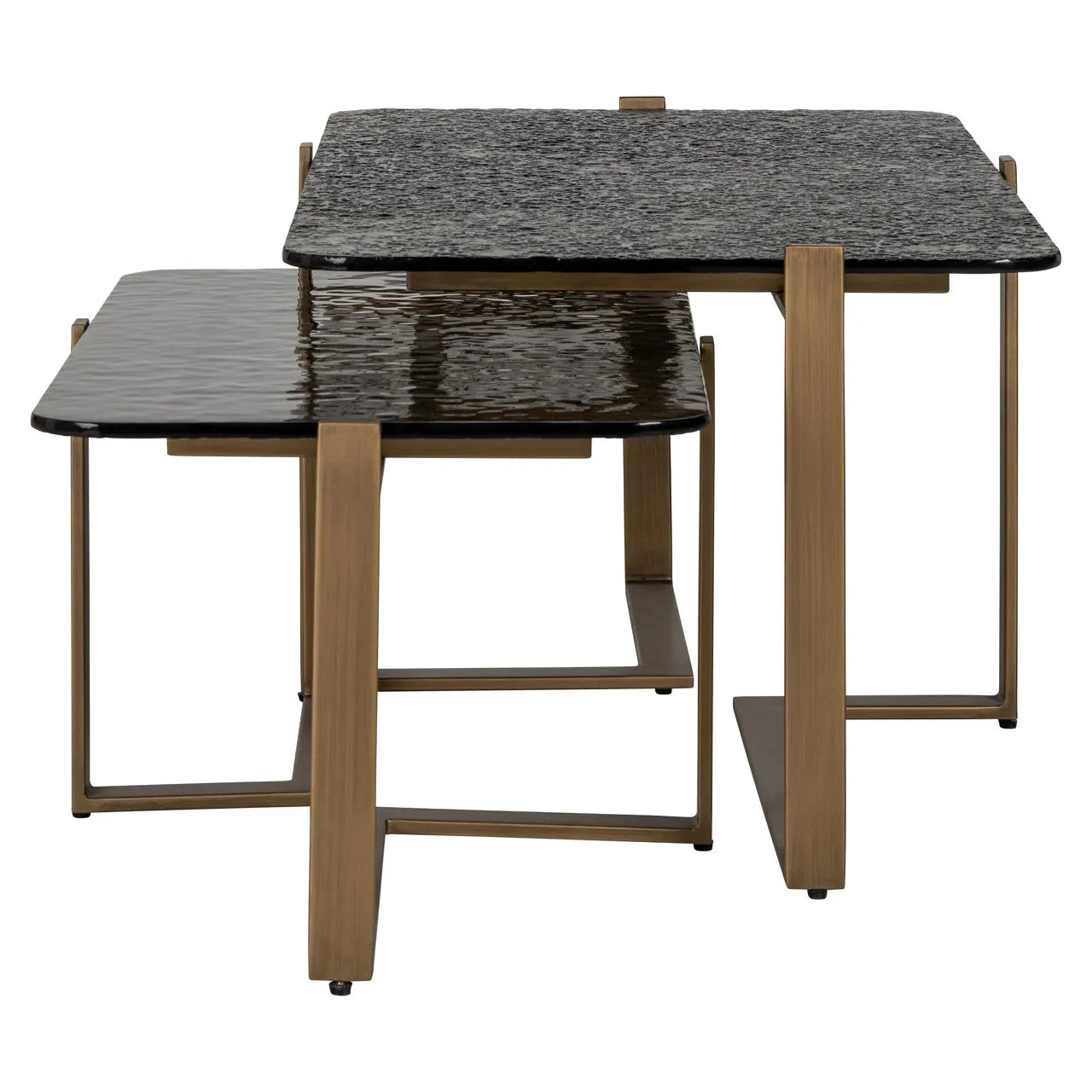 Set of 2 Richmond Interiors Sterling Bronze & Smoked Glass Coffee Table Nest