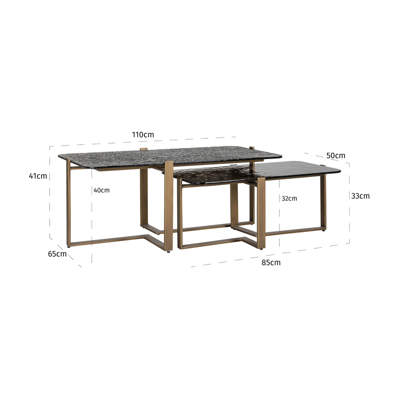 Set of 2 Richmond Interiors Sterling Bronze & Smoked Glass Coffee Table Nest