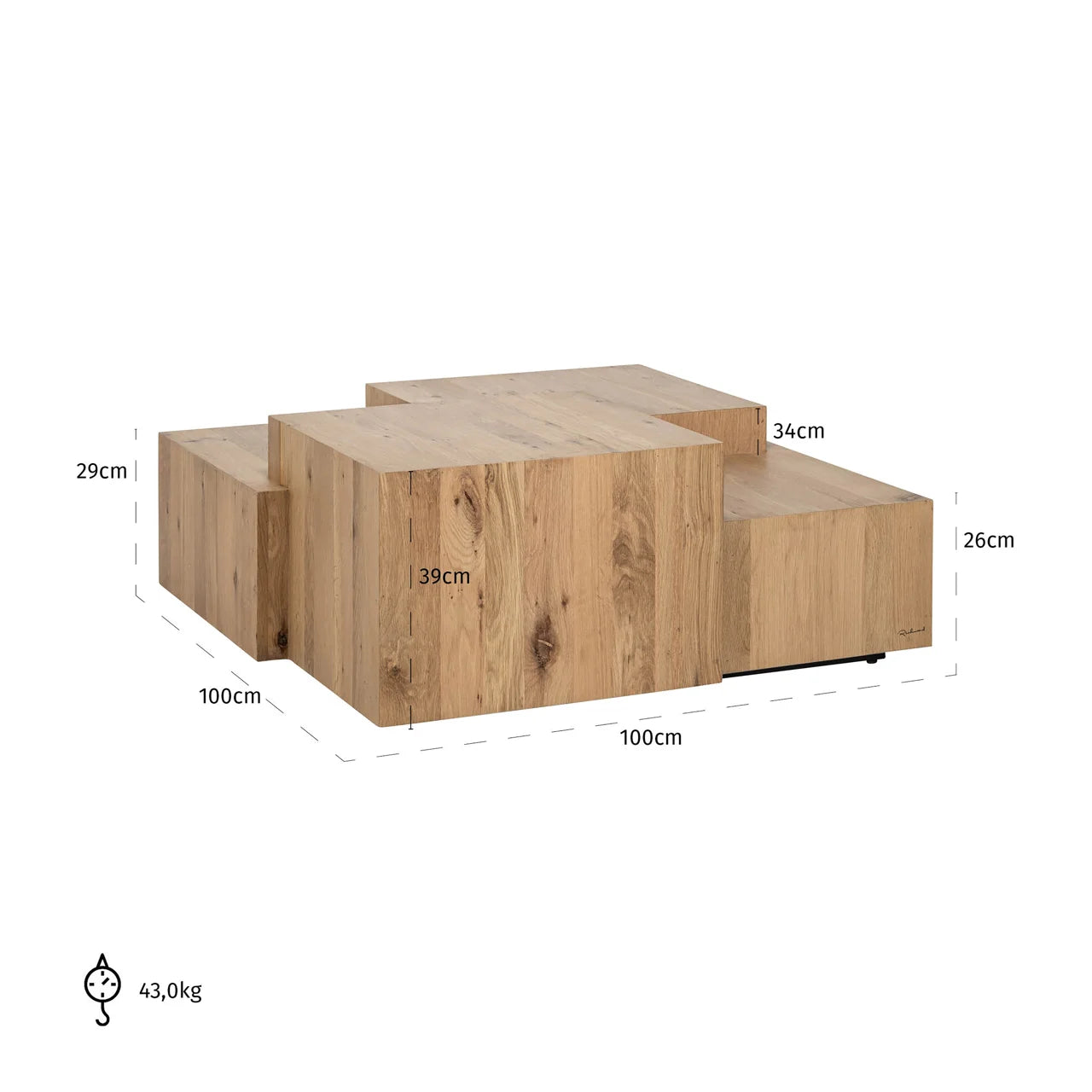 Richmond Interiors Lennox Stacked Blocks Solid Oak Wood Coffee Table