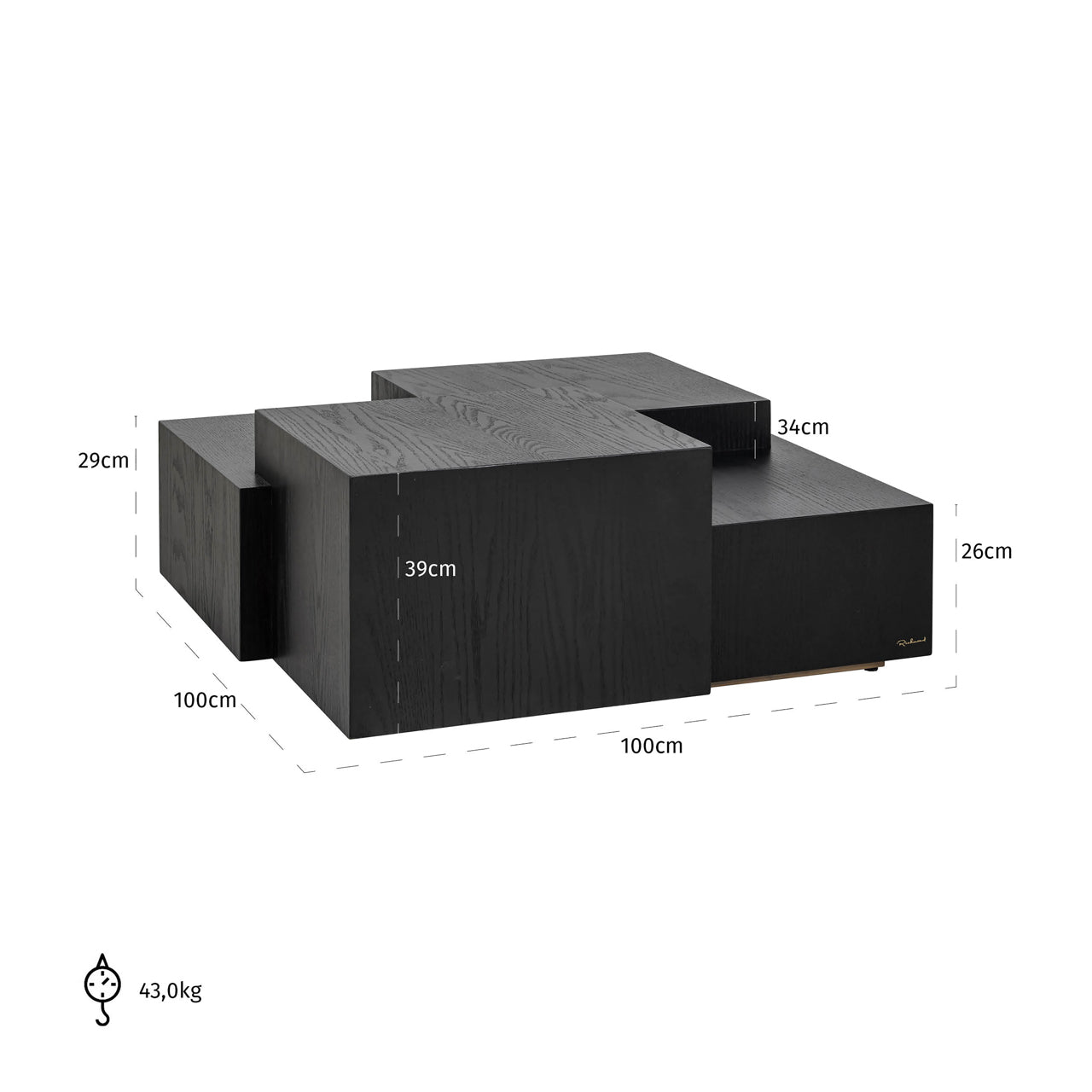 Richmond Interiors Lennox Stacked Blocks Black Solid Oak Wood Coffee Table