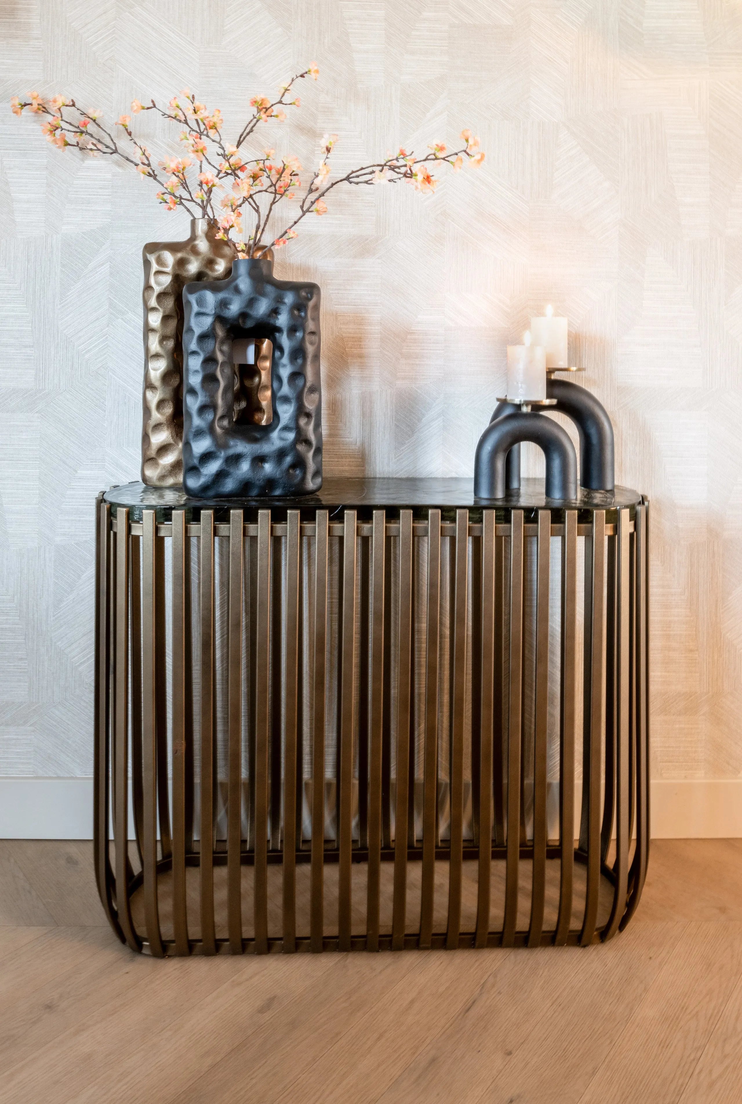 Richmond Interiors Livi Black & Gold Arc Candle Holder Large