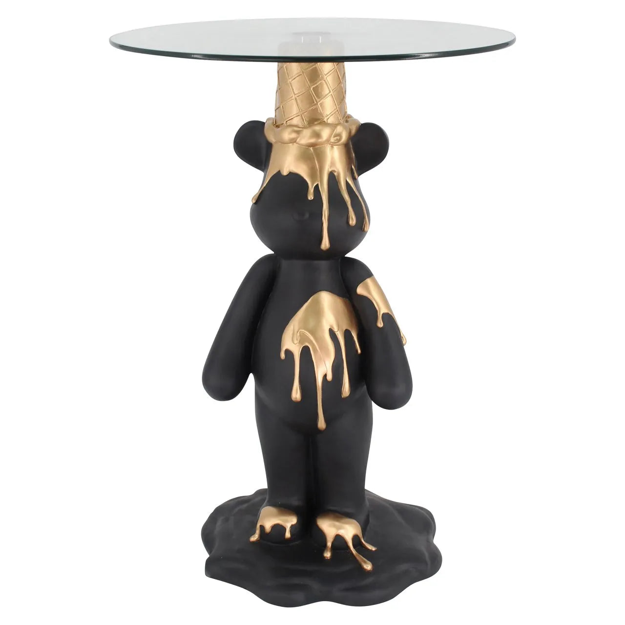 Richmond Interiors Art Deco Melting Black & Gold Ice Cream Bear Side Table