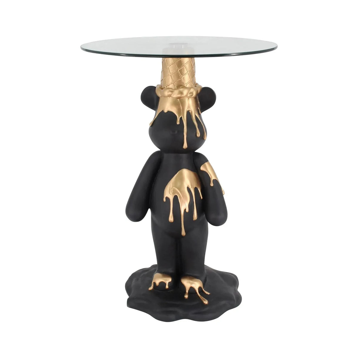Richmond Interiors Art Deco Melting Black & Gold Ice Cream Bear Side Table