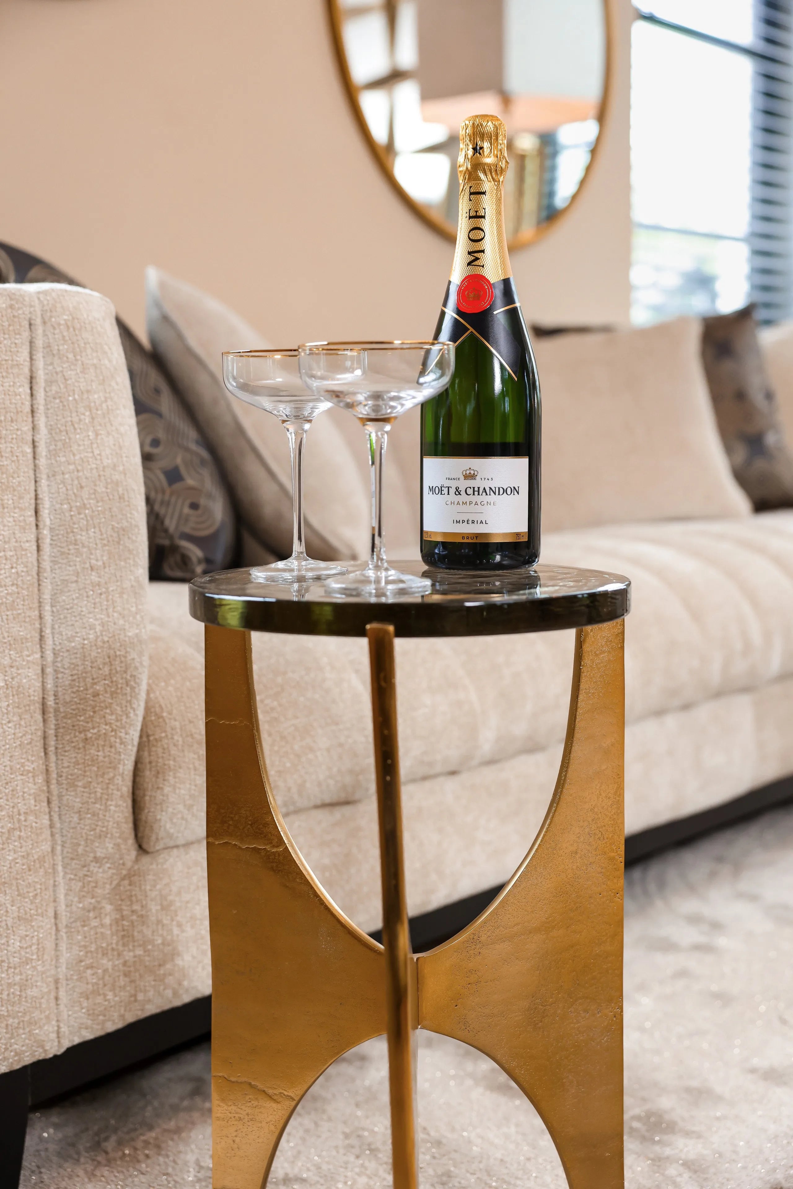 Richmond Interiors Avery Brushed Gold & Glass Round Side Table
